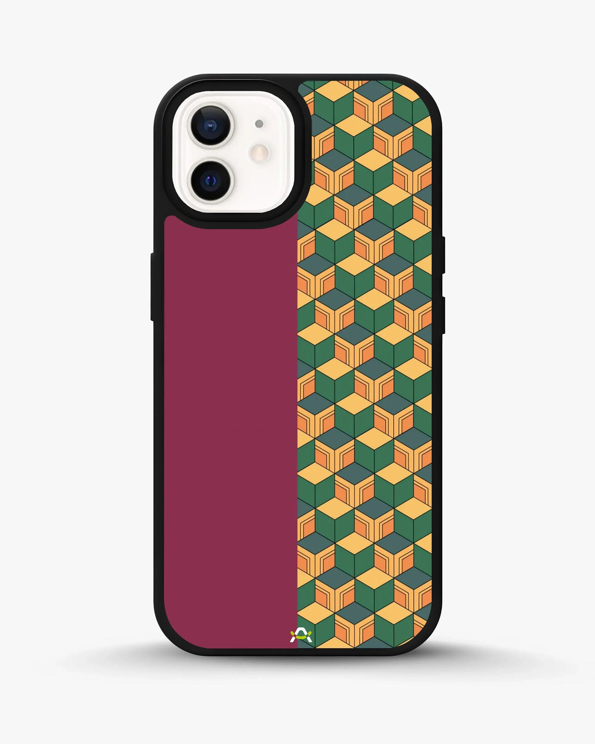3D Cube Pattern Phone Case - Yellow & Burgundy Geometric Print for iPhone, Samsung, Pixel, OnePlus & Vivo