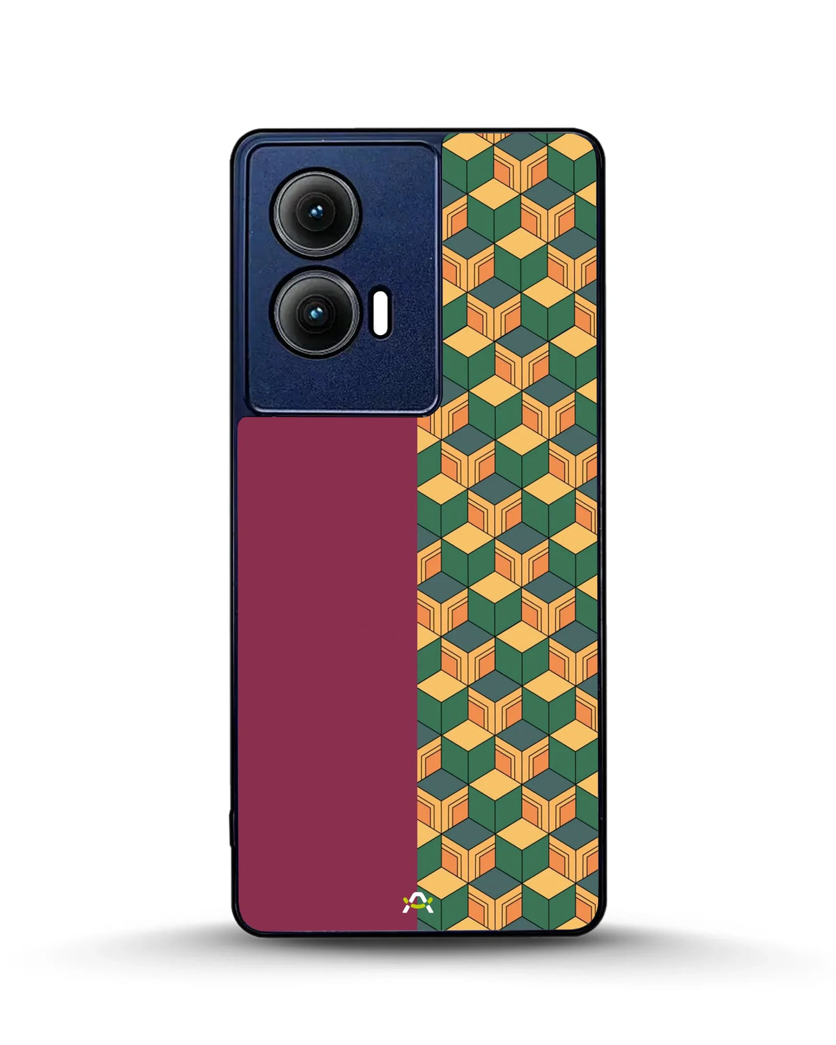 3D Cube Pattern Phone Case - Yellow & Burgundy Geometric Print for iPhone, Samsung, Pixel, OnePlus & Vivo