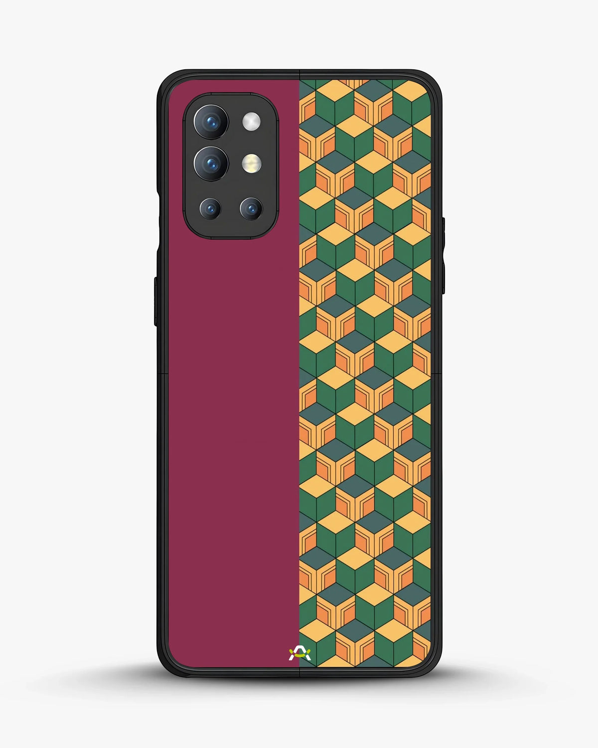 3D Cube Pattern Phone Case - Yellow & Burgundy Geometric Print for iPhone, Samsung, Pixel, OnePlus & Vivo