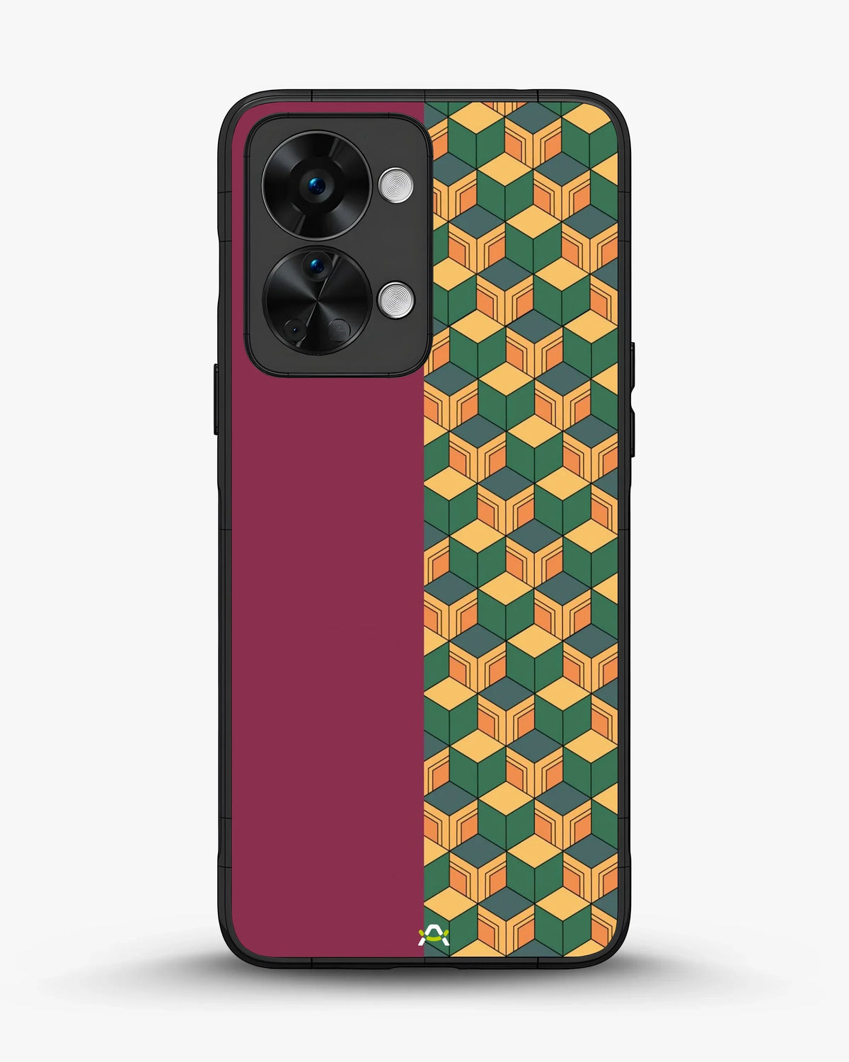 3D Cube Pattern Phone Case - Yellow & Burgundy Geometric Print for iPhone, Samsung, Pixel, OnePlus & Vivo