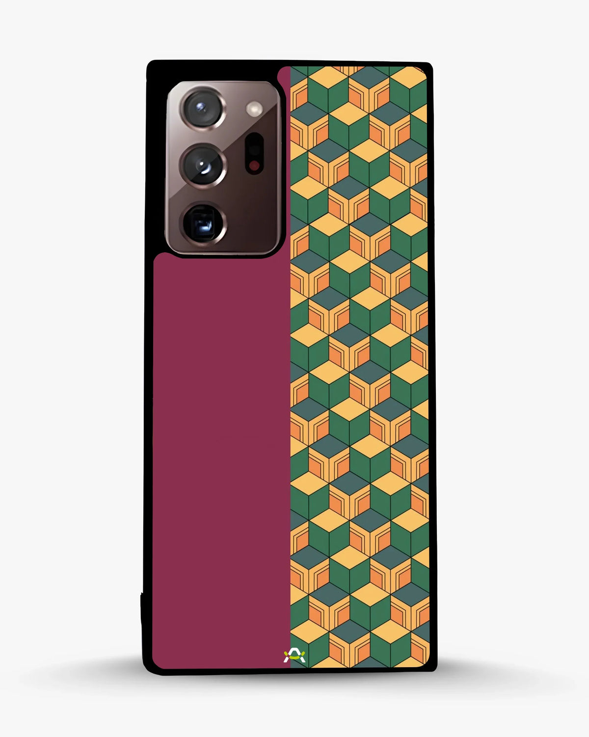 3D Cube Pattern Phone Case - Yellow & Burgundy Geometric Print for iPhone, Samsung, Pixel, OnePlus & Vivo