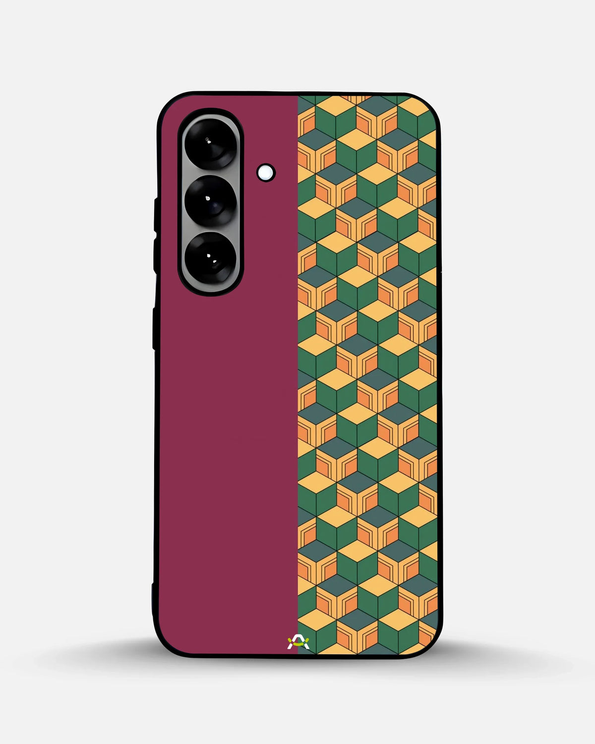 3D Cube Pattern Phone Case - Yellow & Burgundy Geometric Print for iPhone, Samsung, Pixel, OnePlus & Vivo