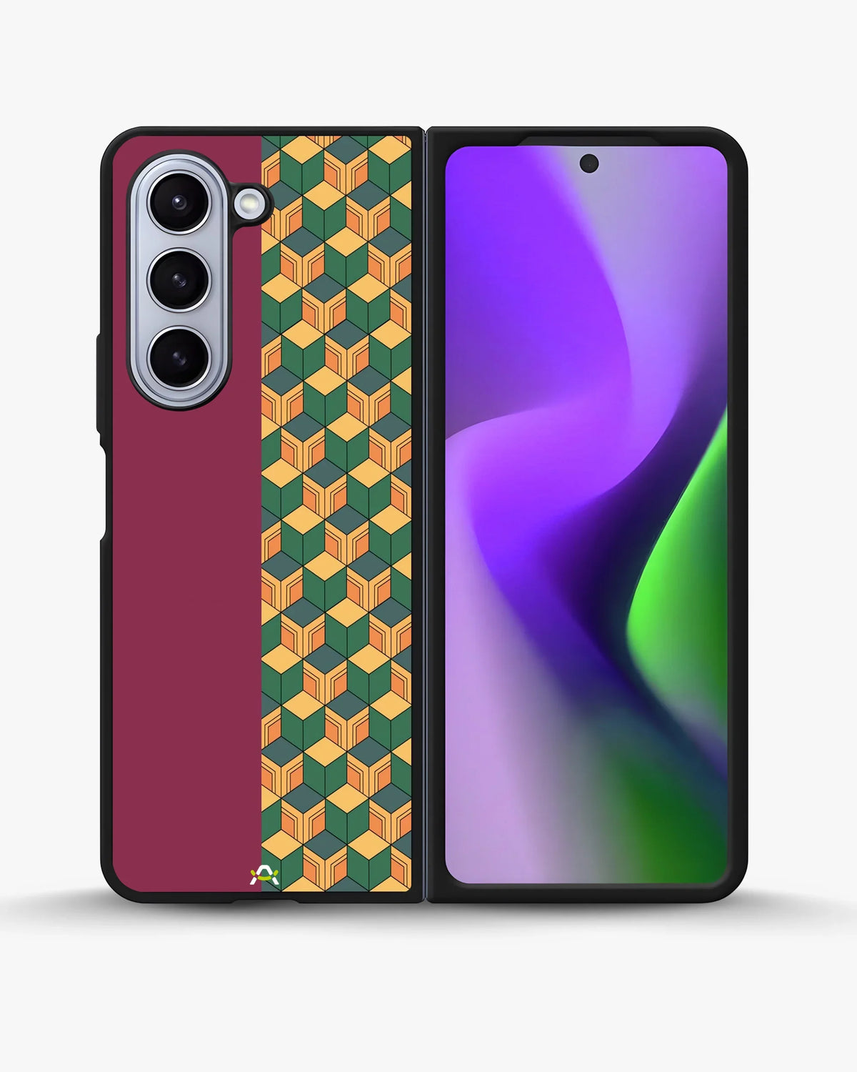 3D Cube Pattern Phone Case - Yellow & Burgundy Geometric Print for iPhone, Samsung, Pixel, OnePlus & Vivo