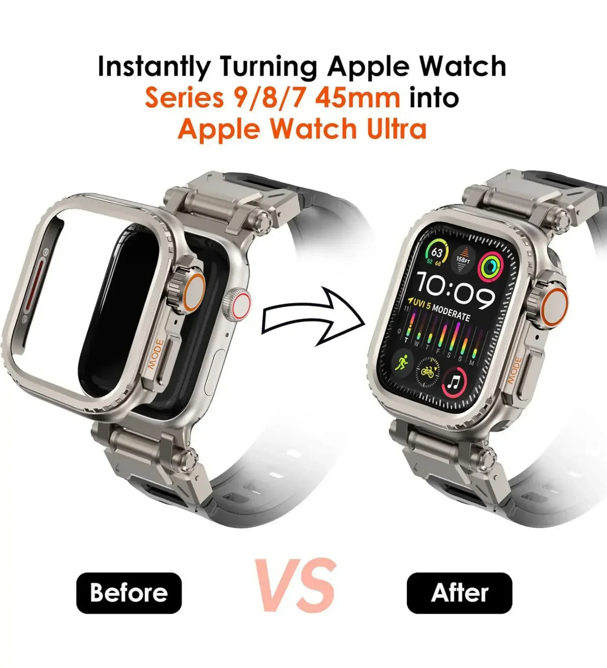 Apple Watch Ultra Converter Case Cover – Instantly Transform 44/45/46mm into Ultra Look - Natural Titanium