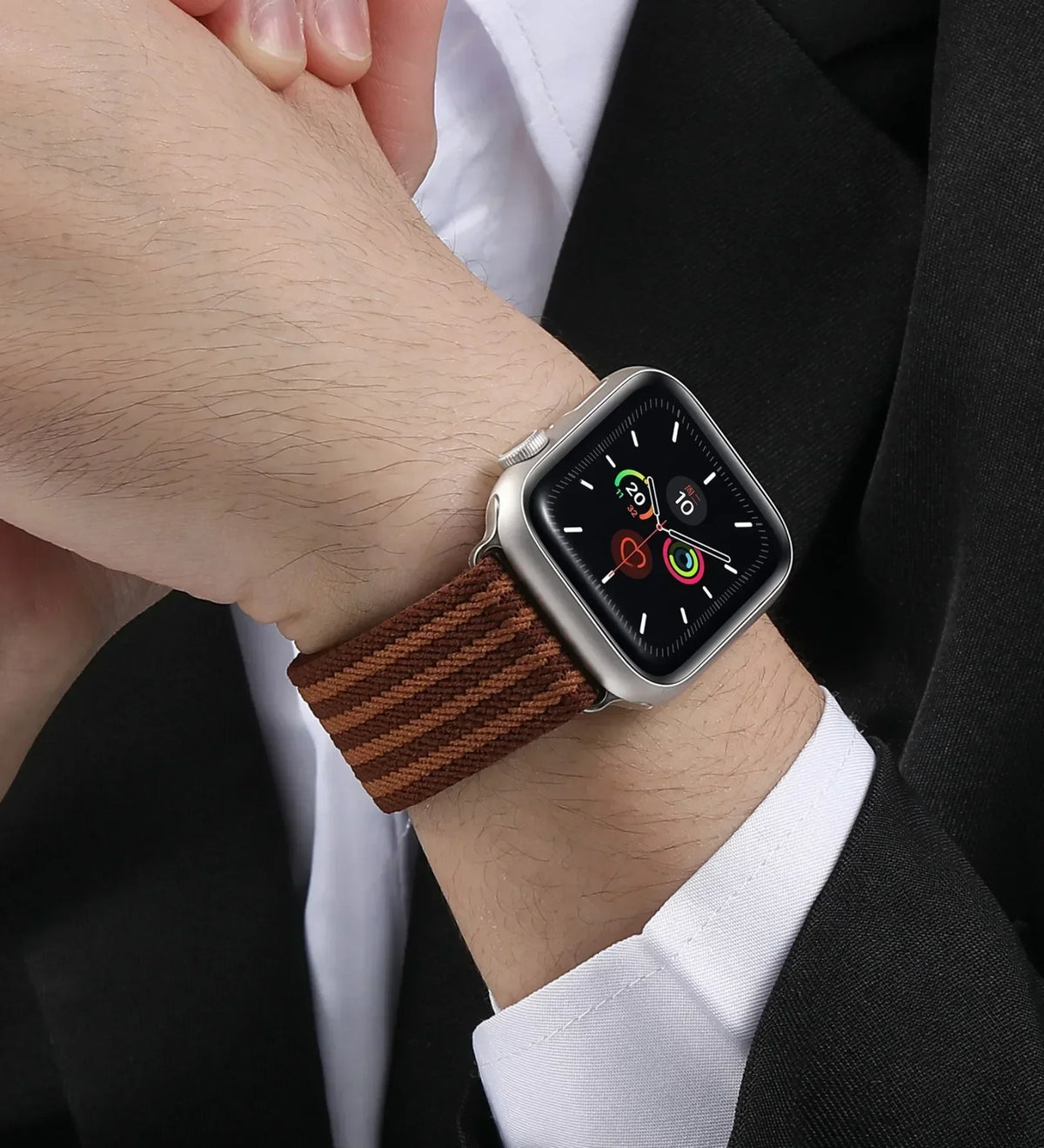 Parachute-Buckle Striped Nylon Apple Watch Band – Olive Green