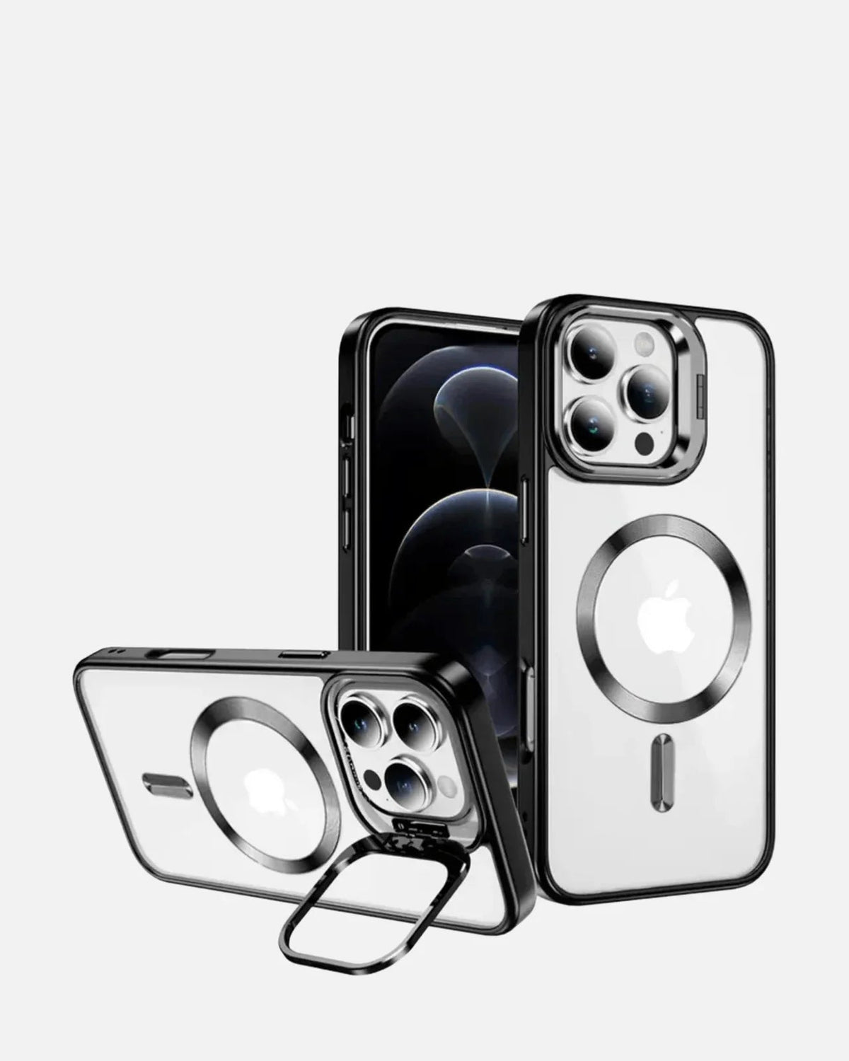 MagSafe Metallic Ring Stand Case β iPhone 16 Pro Max β Black / Rose Gold β Clear Shockproof Cover with Kickstand