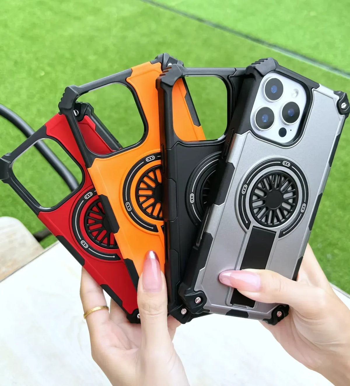 Heavy Duty Magnetic Armor iPhone Case with Kickstand & Spin Wheel - Blue