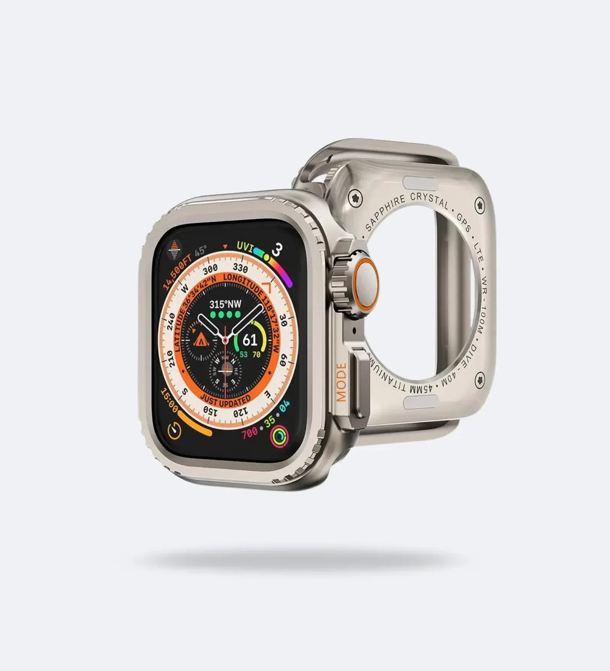 Apple Watch Ultra Converter Case Cover – Instantly Transform 44/45/46mm into Ultra Look - Natural Titanium