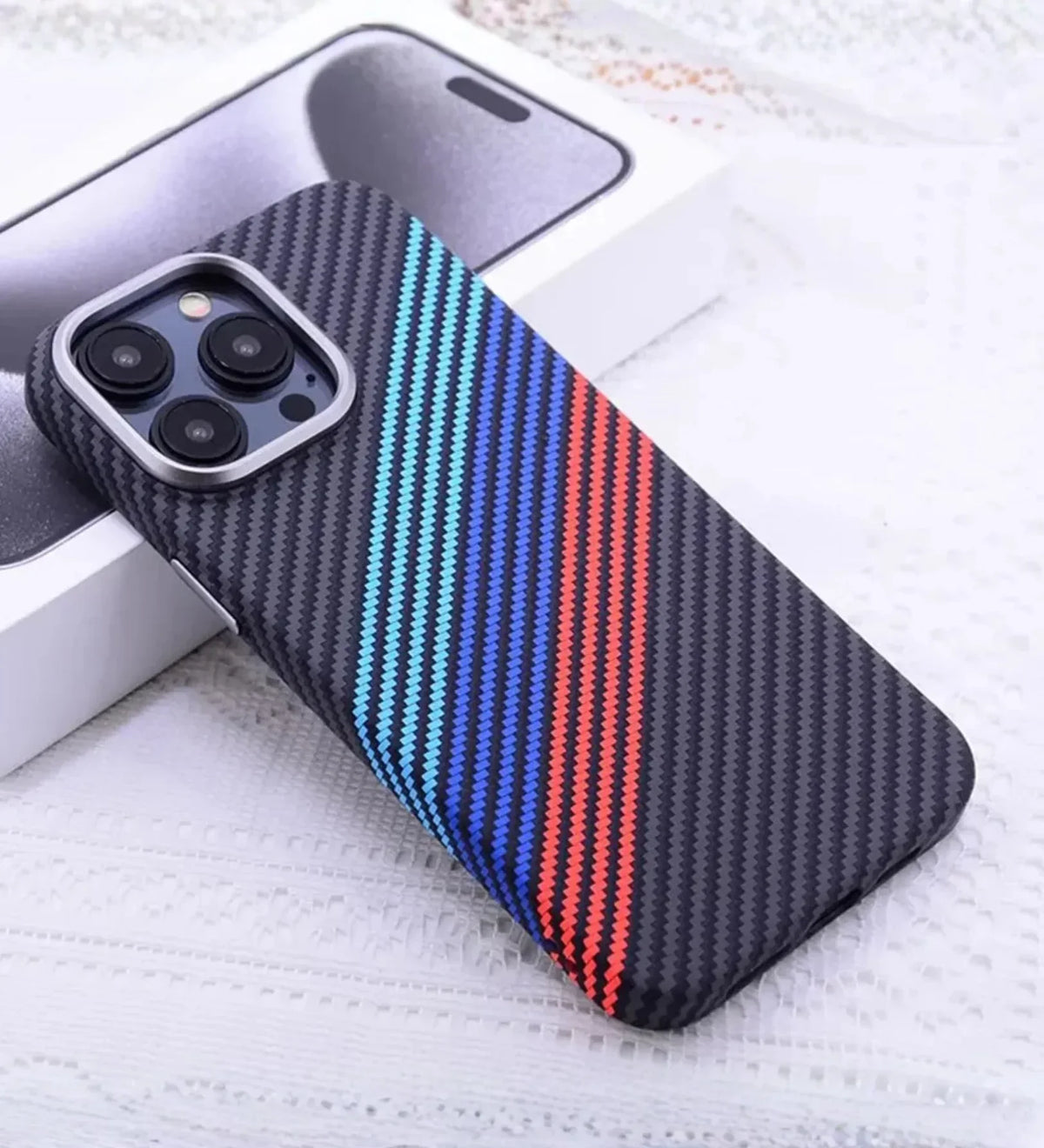 Racing Stripes Carbon Fiber MagSafe iPhone Case Cover - Slim, Stylish & Protective
