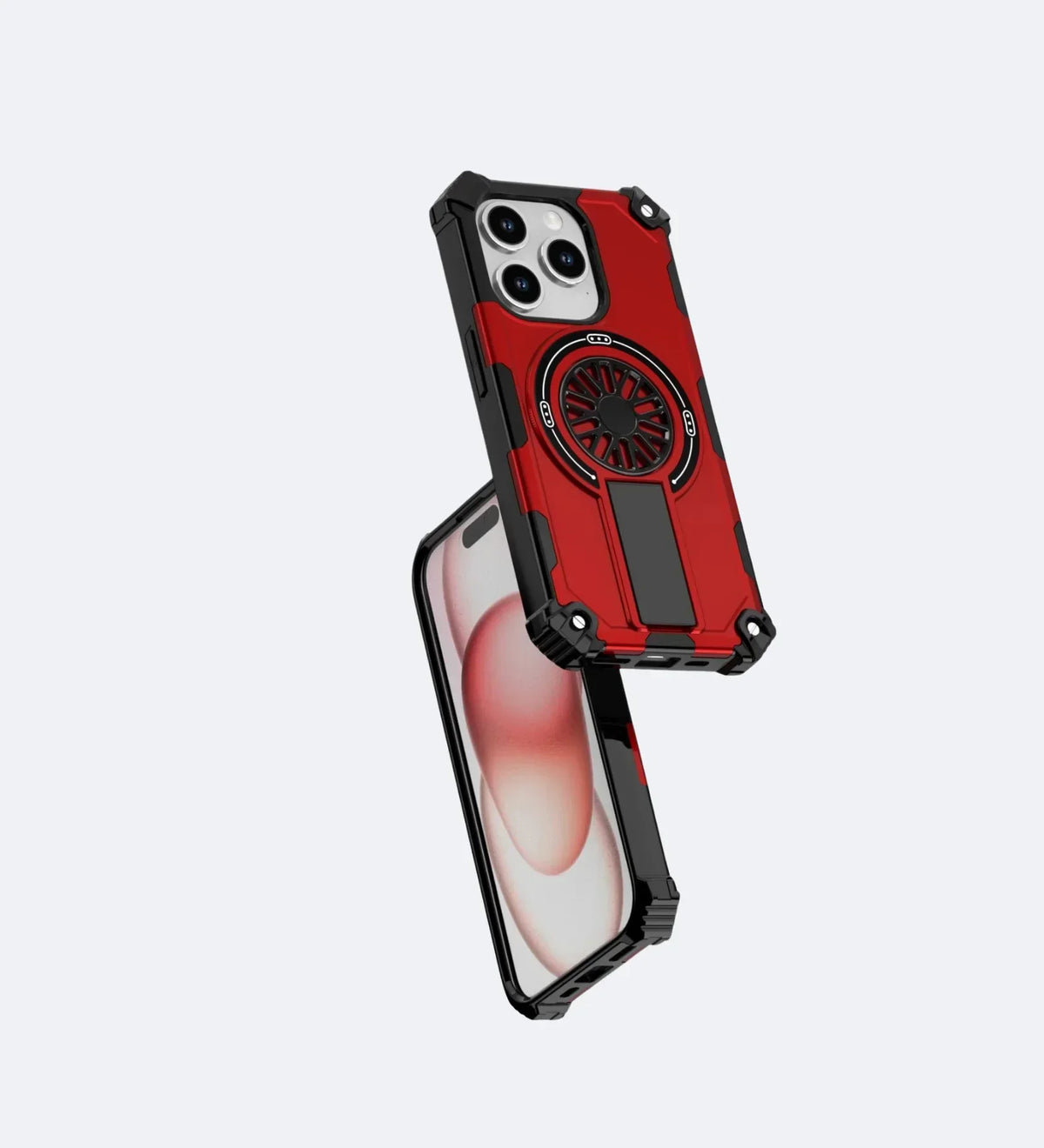 Heavy Duty Magnetic Armor iPhone Case with Kickstand & Spin Wheel - Grey