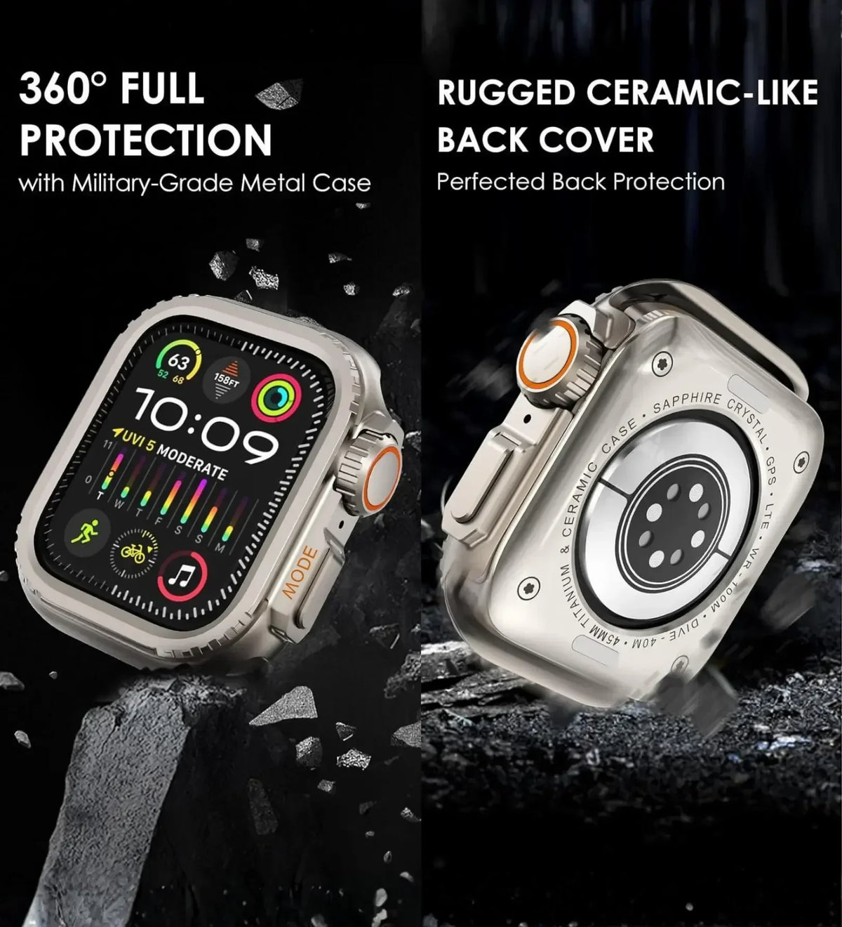 Apple Watch Ultra Converter Case Cover – Instantly Transform 44/45/46mm into Ultra Look - Natural Titanium