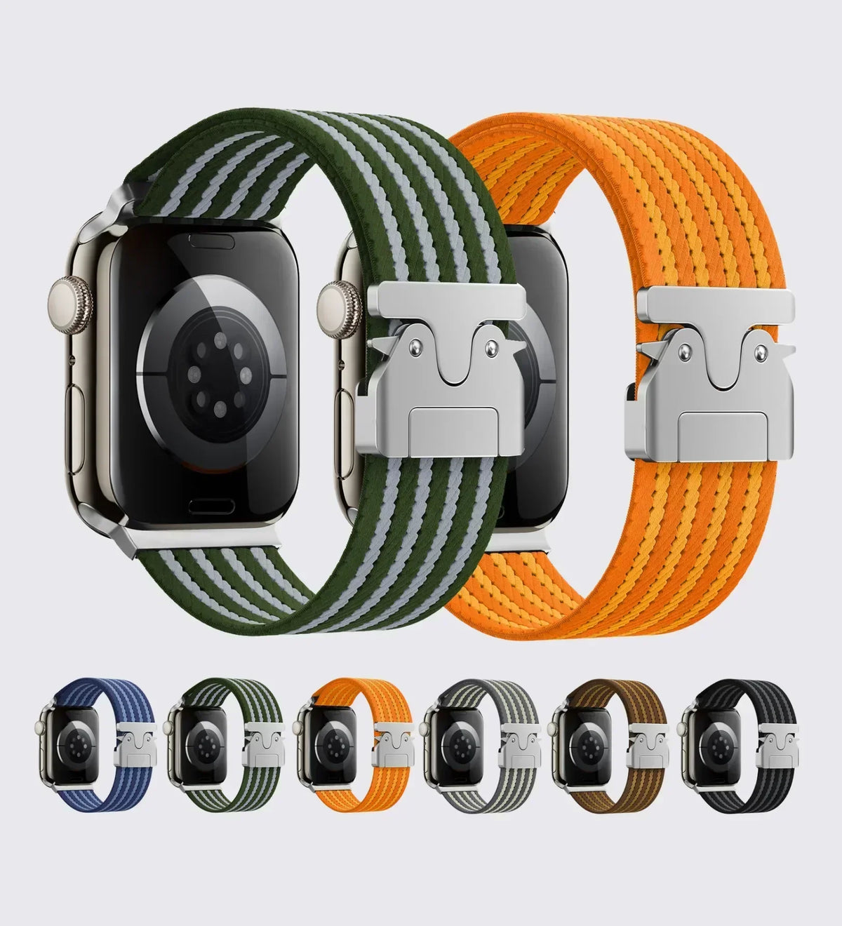 Parachute-Buckle Striped Nylon Apple Watch Band – Black