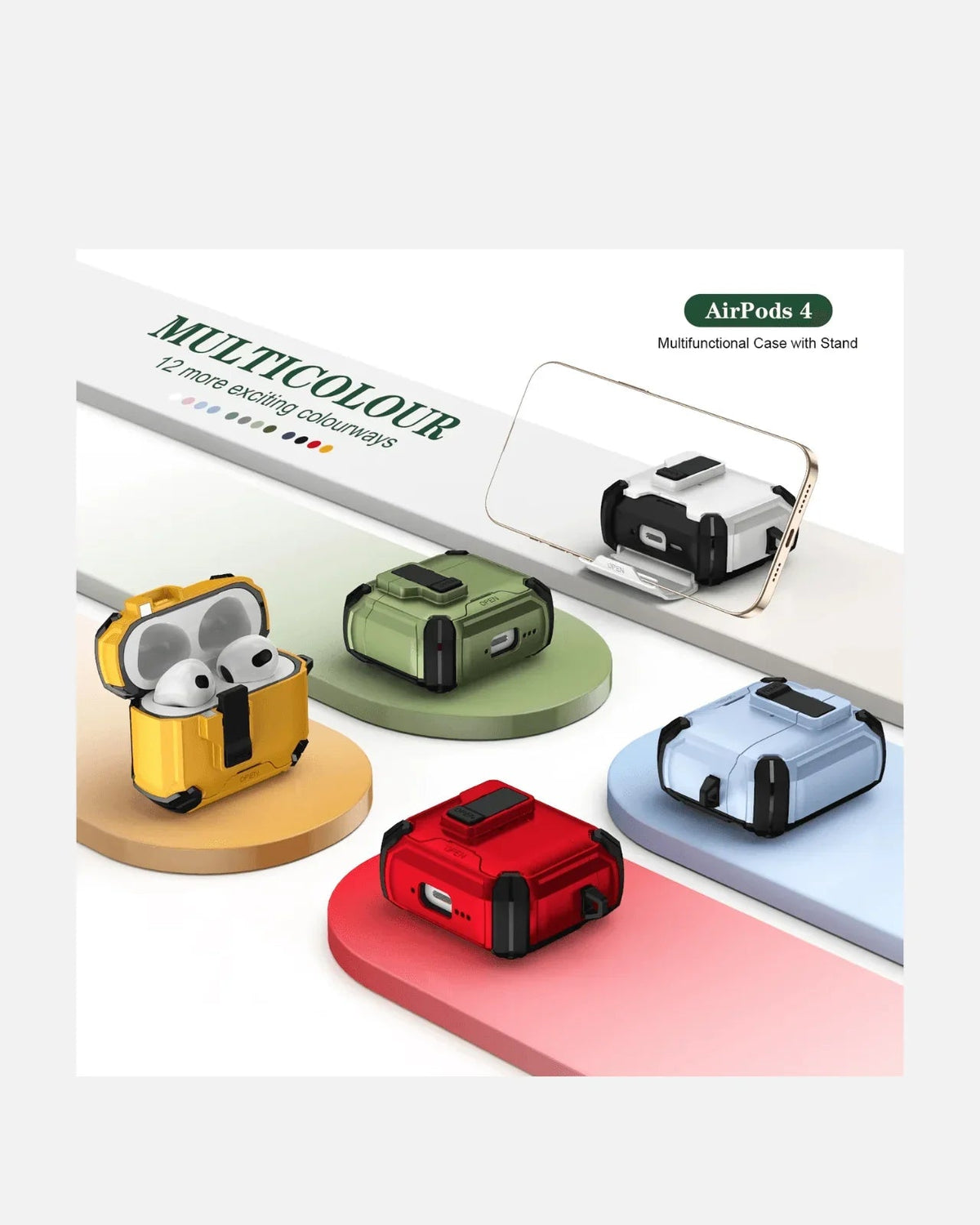 AirPods 4 Case | Rugged Armor with Kickstand – Multi-Color, Shockproof & Secure Lock Design