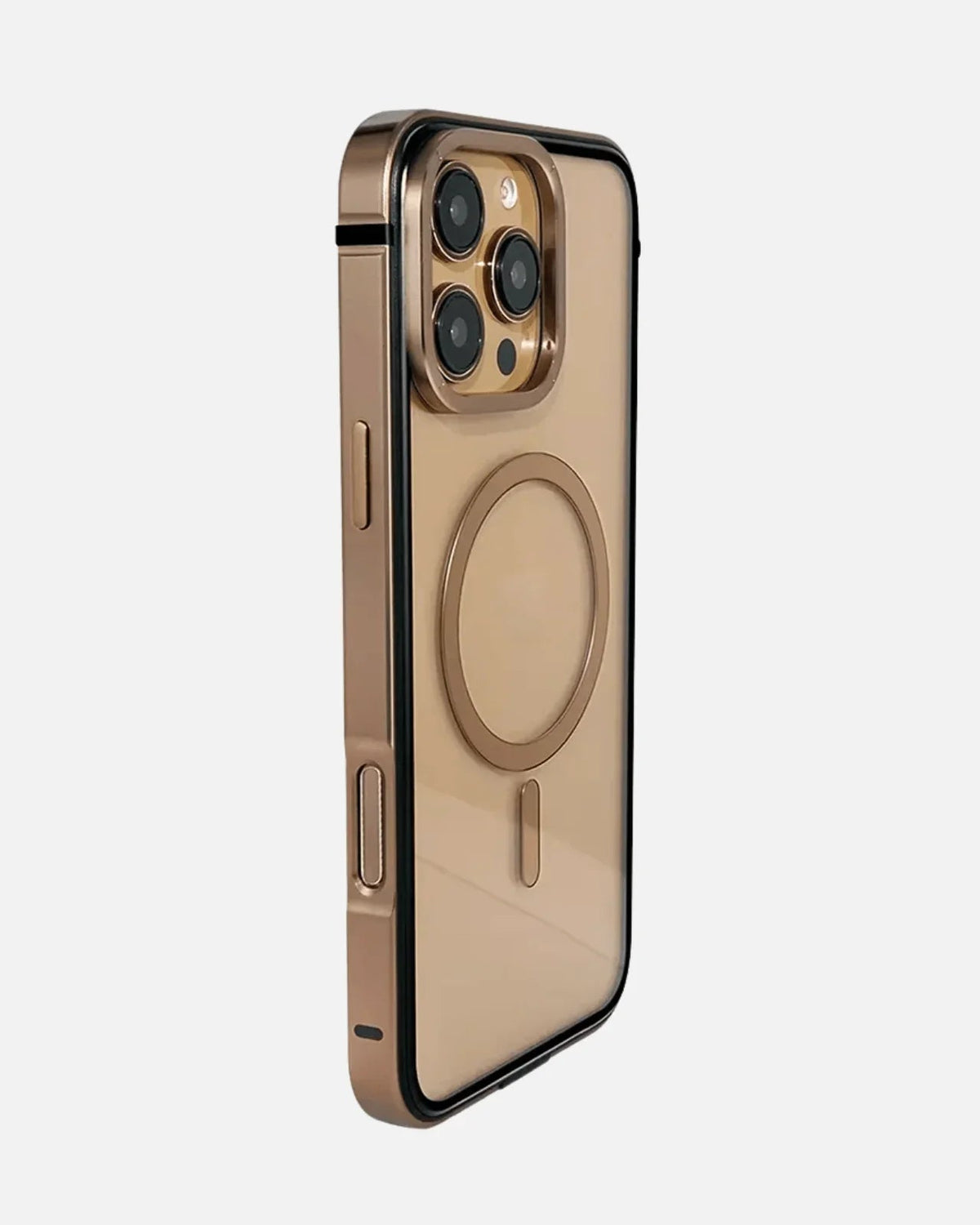 Aluminum Alloy Bezel MagSafe Case for iPhone 16 Pro / Pro Max – Transparent Back (Desert Titanium)