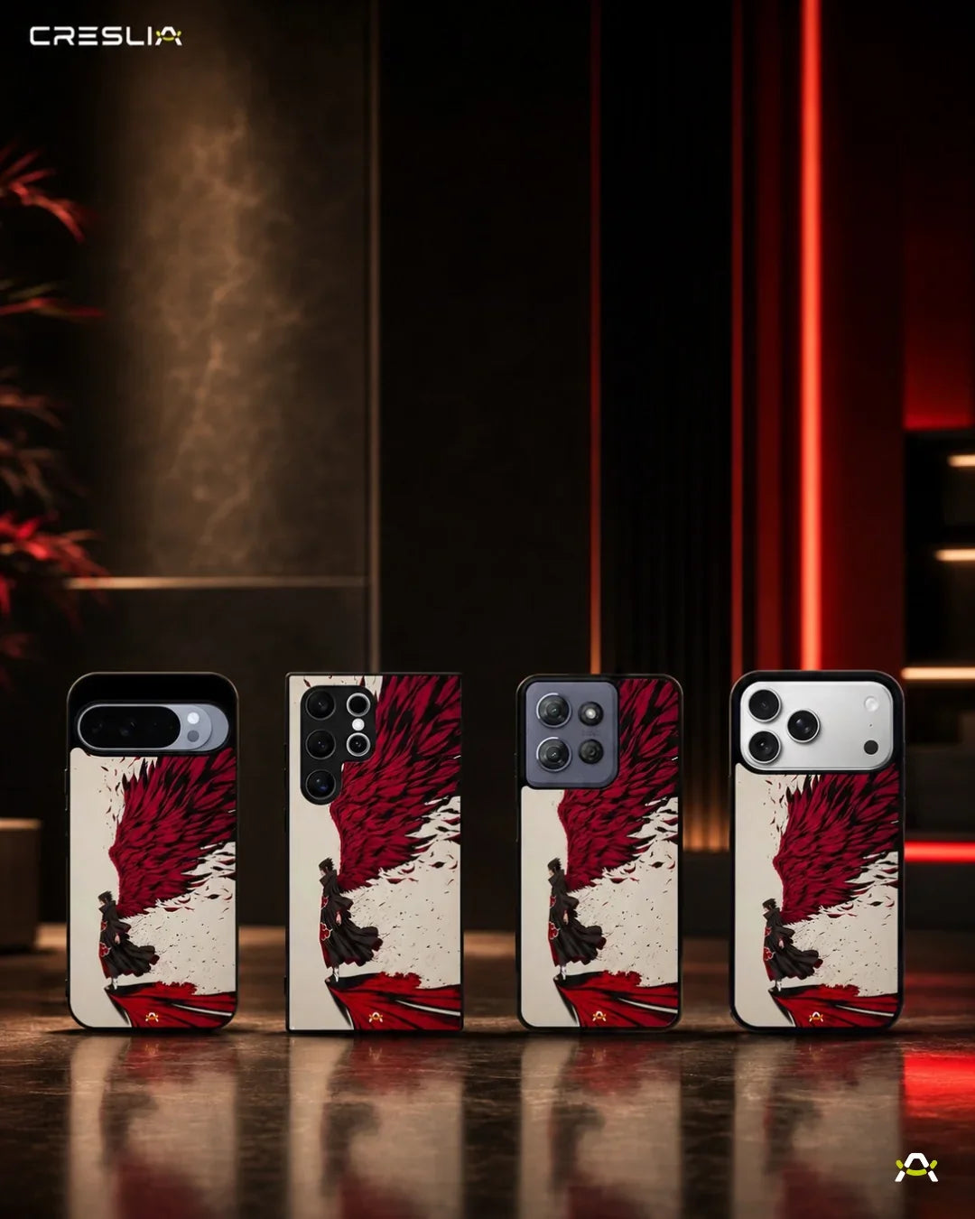 Anime Hero Phone Case - Bold Red & Black Character Print for iPhone, Samsung, Pixel, OnePlus & Vivo