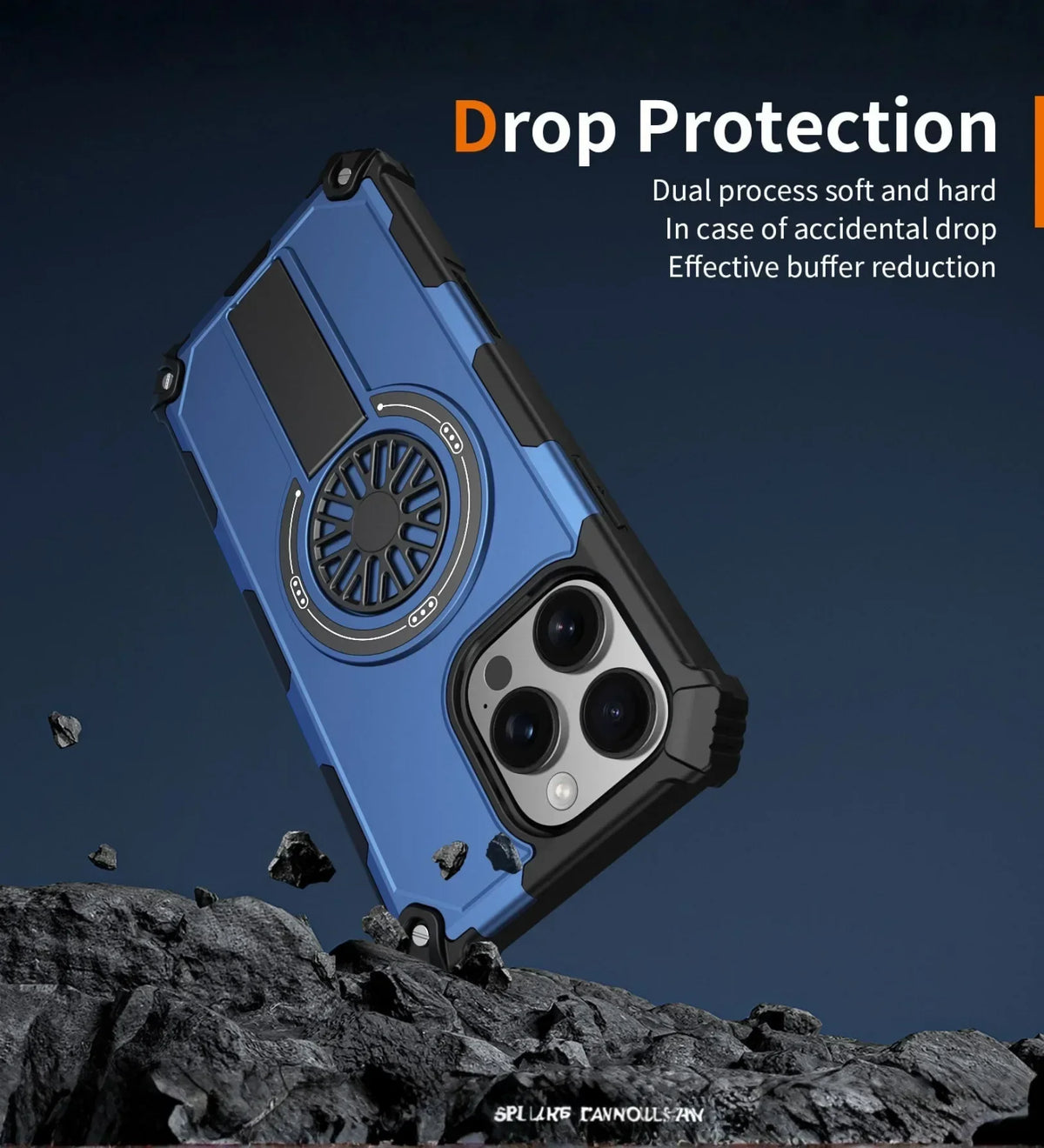 Heavy Duty Magnetic Armor iPhone Case with Kickstand & Spin Wheel - Blue