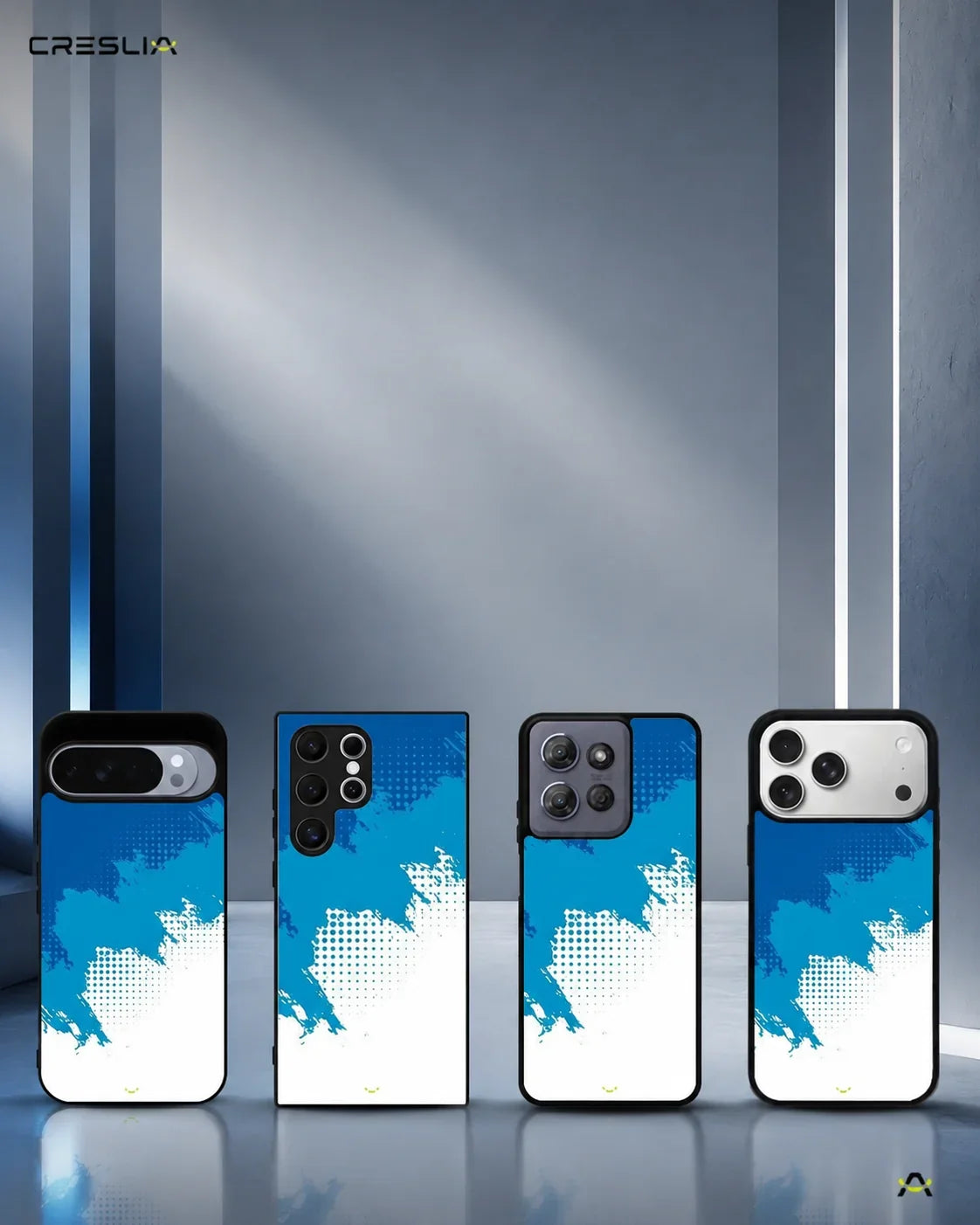 Blue Brush Strokes Phone Case - Abstract Paint & Halftone Print for iPhone, Samsung, Pixel, OnePlus & Vivo