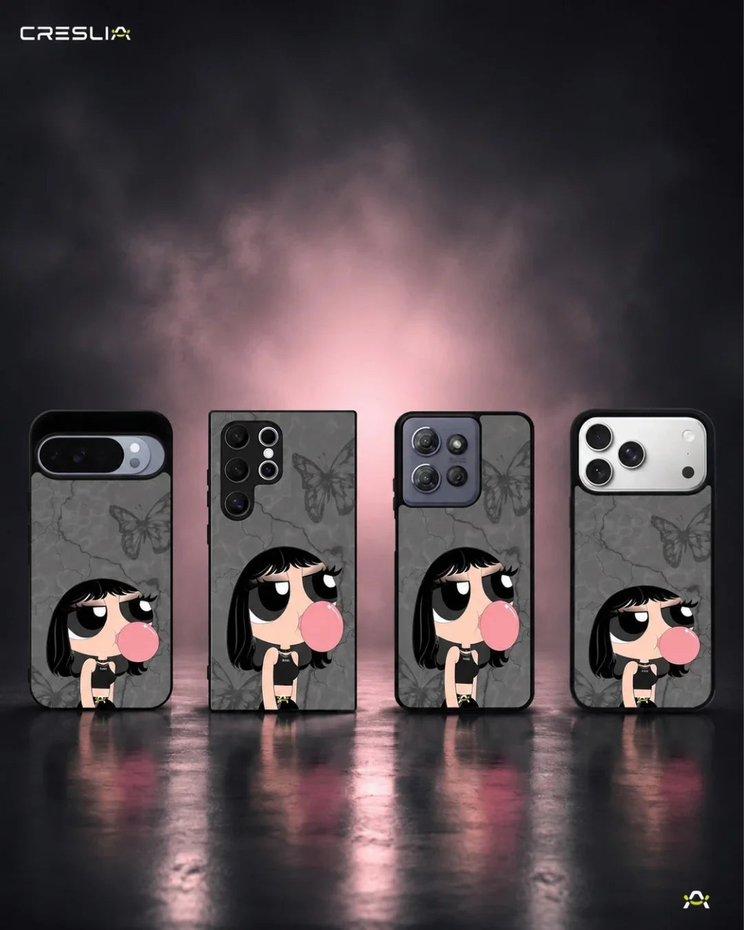 Bubblegum Cartoon Girl Phone Case - Cute Gray & Pink Print for iPhone, Samsung, Pixel, OnePlus & Vivo