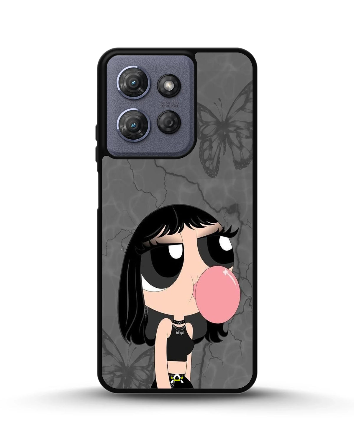 Bubblegum Cartoon Girl Phone Case - Cute Gray & Pink Print for iPhone, Samsung, Pixel, OnePlus & Vivo