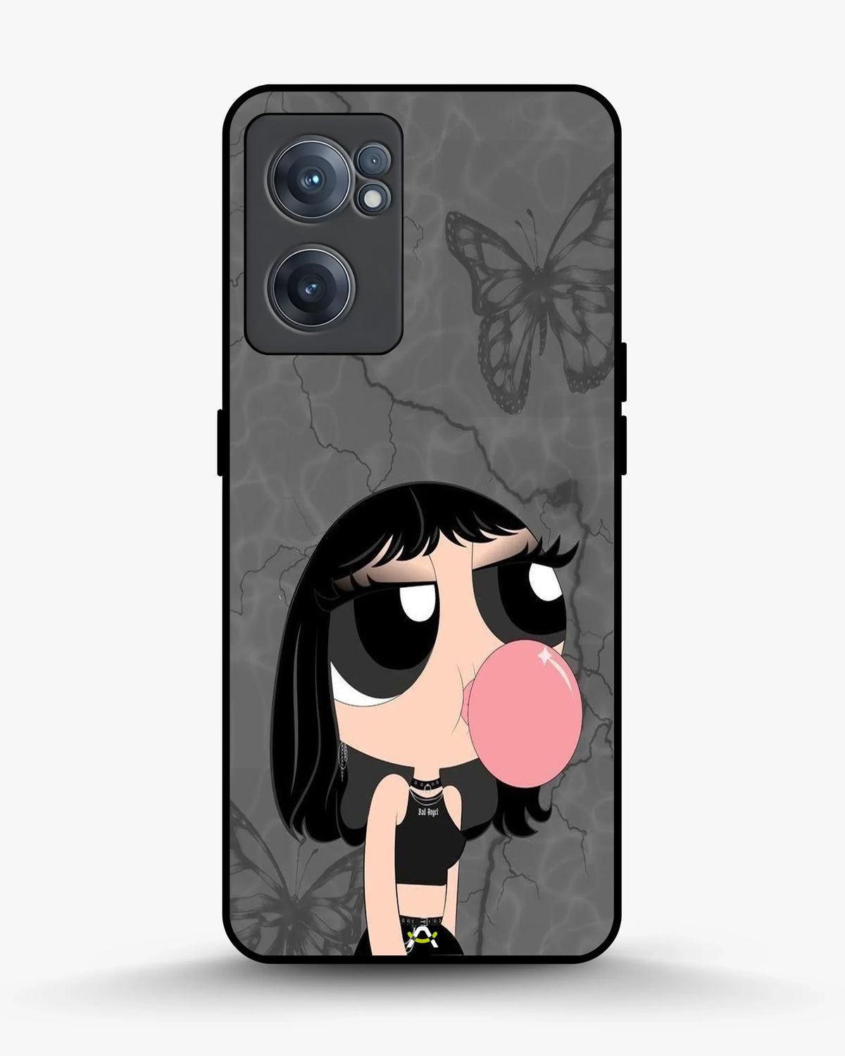 Bubblegum Cartoon Girl Phone Case - Cute Gray & Pink Print for iPhone, Samsung, Pixel, OnePlus & Vivo