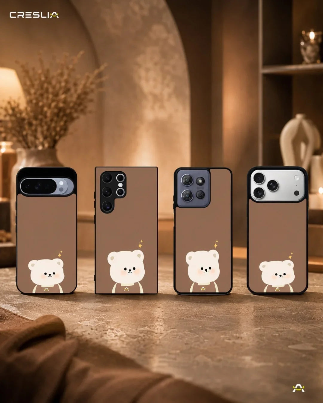 Cartoon Bear Phone Case - Cute Brown Bear Print for iPhone, Samsung, Pixel, OnePlus & Vivo