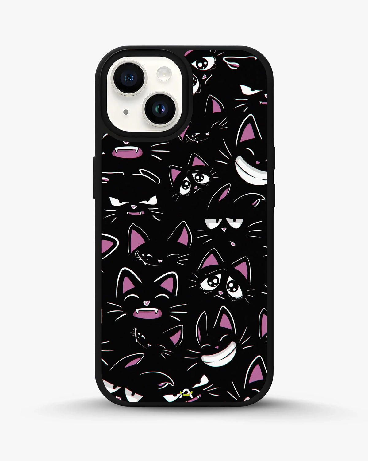 Cartoon Cat Faces Phone Case - Cute Black & Pink Print for iPhone, Samsung, Pixel, OnePlus & Vivo