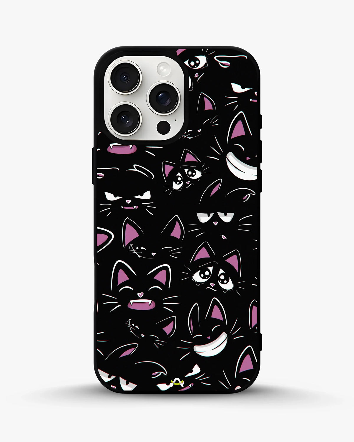 Cartoon Cat Faces Phone Case - Cute Black & Pink Print for iPhone, Samsung, Pixel, OnePlus & Vivo