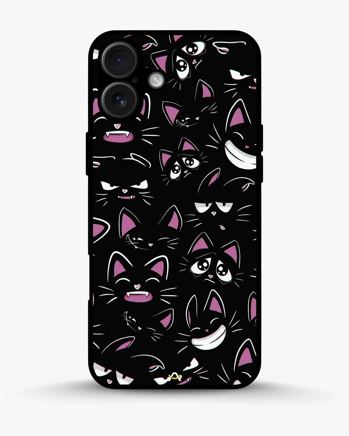 Cartoon Cat Faces Phone Case - Cute Black & Pink Print for iPhone, Samsung, Pixel, OnePlus & Vivo