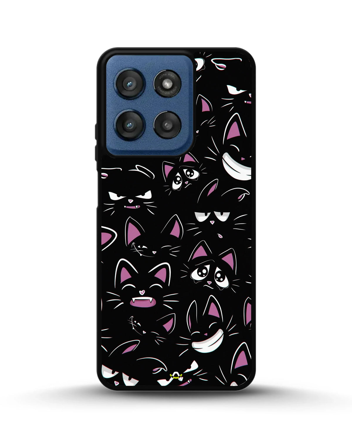 Cartoon Cat Faces Phone Case - Cute Black & Pink Print for iPhone, Samsung, Pixel, OnePlus & Vivo