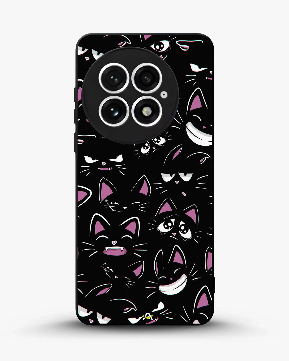 Cartoon Cat Faces Phone Case - Cute Black & Pink Print for iPhone, Samsung, Pixel, OnePlus & Vivo