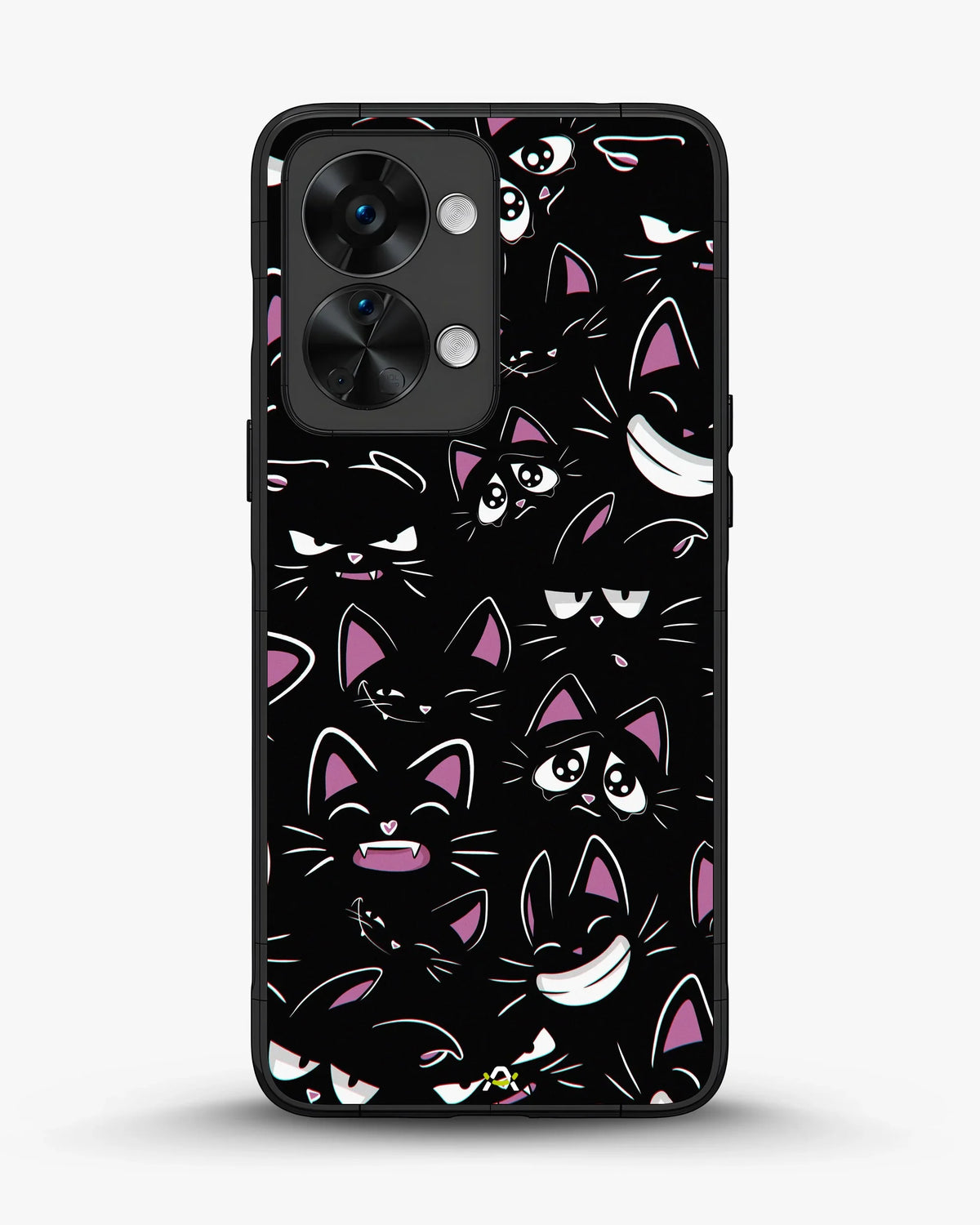 Cartoon Cat Faces Phone Case - Cute Black & Pink Print for iPhone, Samsung, Pixel, OnePlus & Vivo