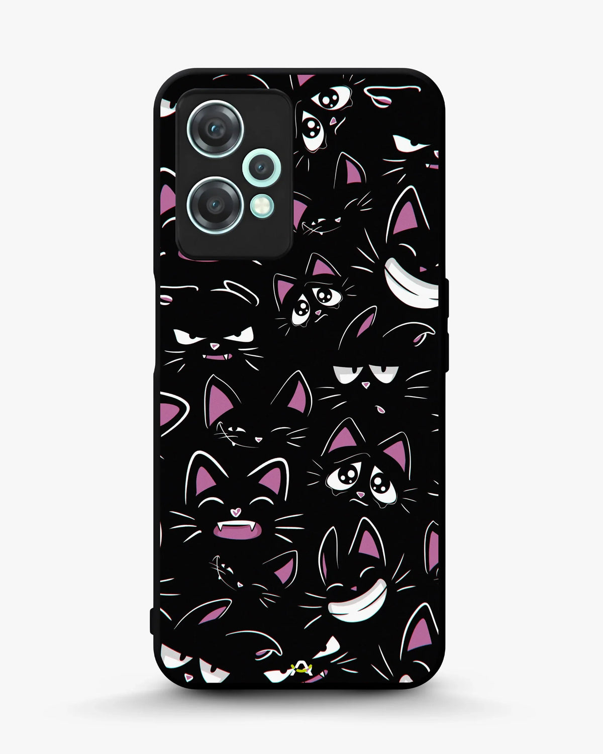 Cartoon Cat Faces Phone Case - Cute Black & Pink Print for iPhone, Samsung, Pixel, OnePlus & Vivo