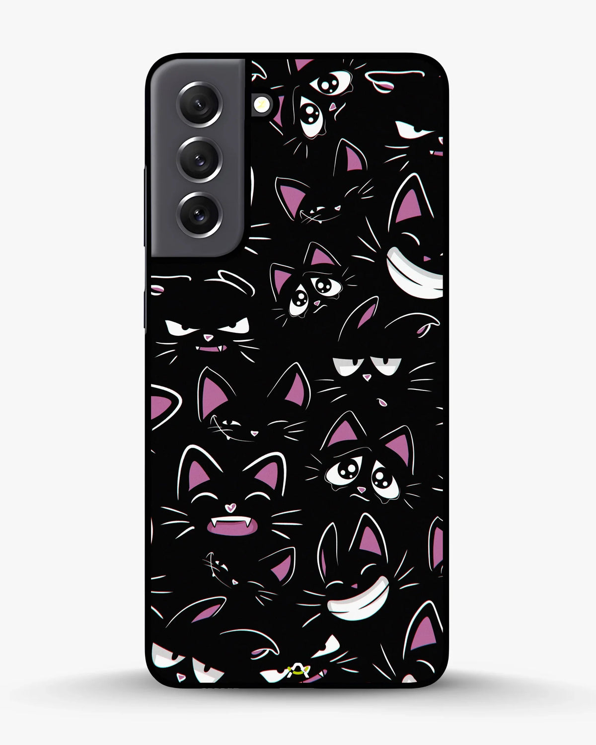 Cartoon Cat Faces Phone Case - Cute Black & Pink Print for iPhone, Samsung, Pixel, OnePlus & Vivo