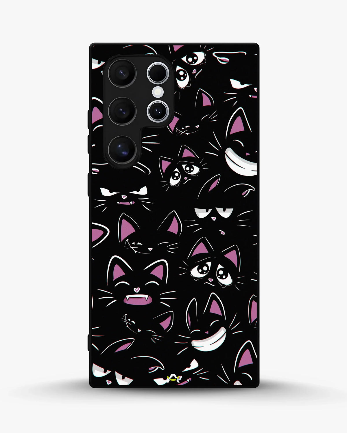 Cartoon Cat Faces Phone Case - Cute Black & Pink Print for iPhone, Samsung, Pixel, OnePlus & Vivo