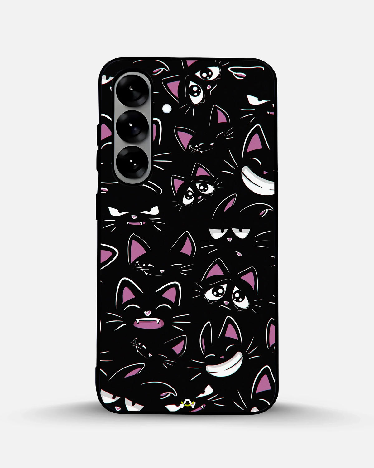 Cartoon Cat Faces Phone Case - Cute Black & Pink Print for iPhone, Samsung, Pixel, OnePlus & Vivo