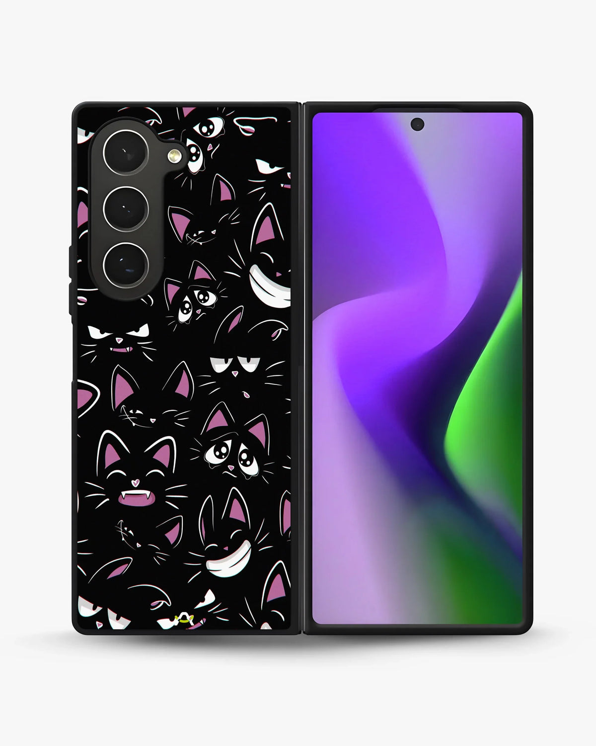 Cartoon Cat Faces Phone Case - Cute Black & Pink Print for iPhone, Samsung, Pixel, OnePlus & Vivo