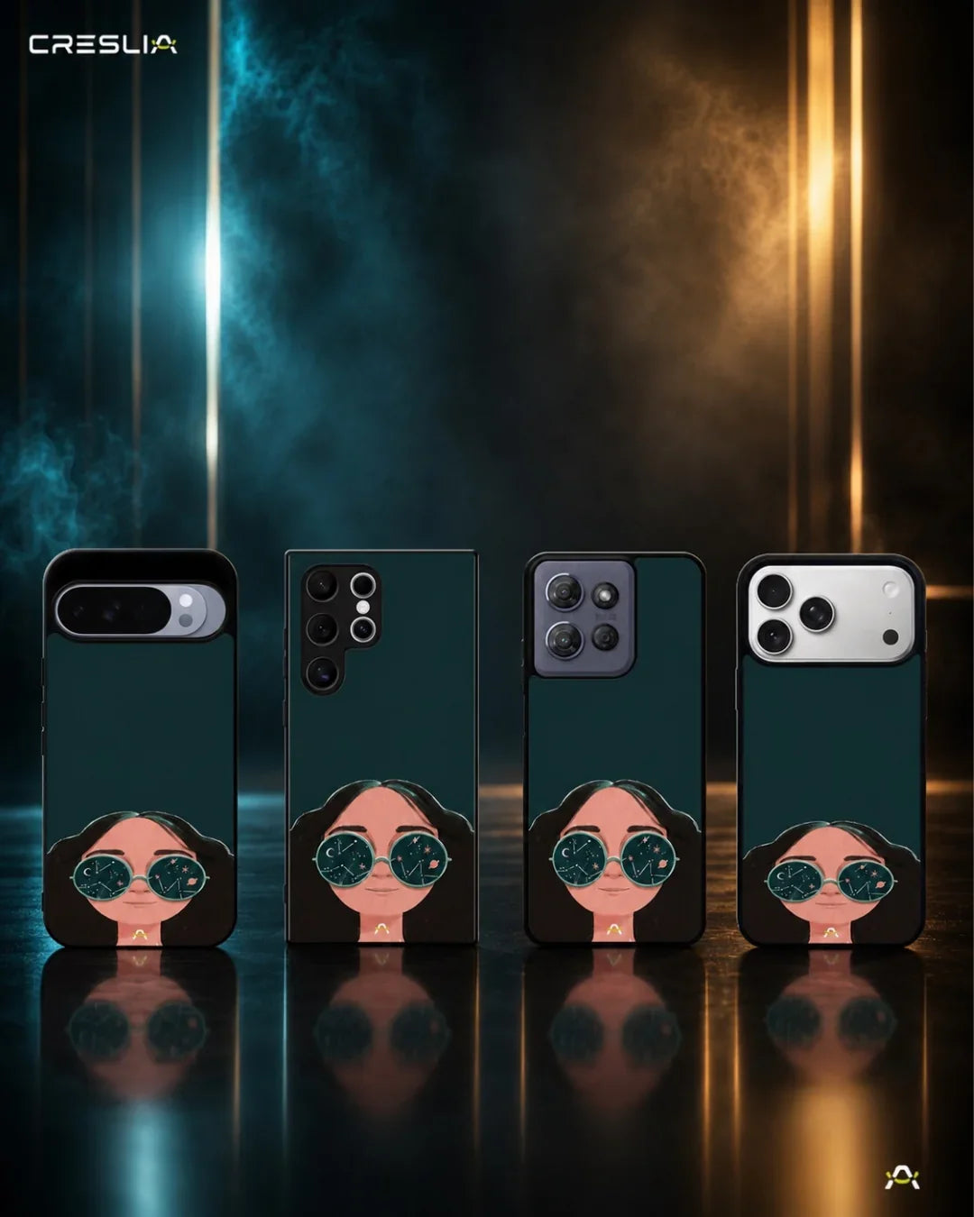 Cosmic Sunglasses Girl Phone Case - Dreamy Teal Art Print for iPhone, Samsung, Pixel, OnePlus & Vivo