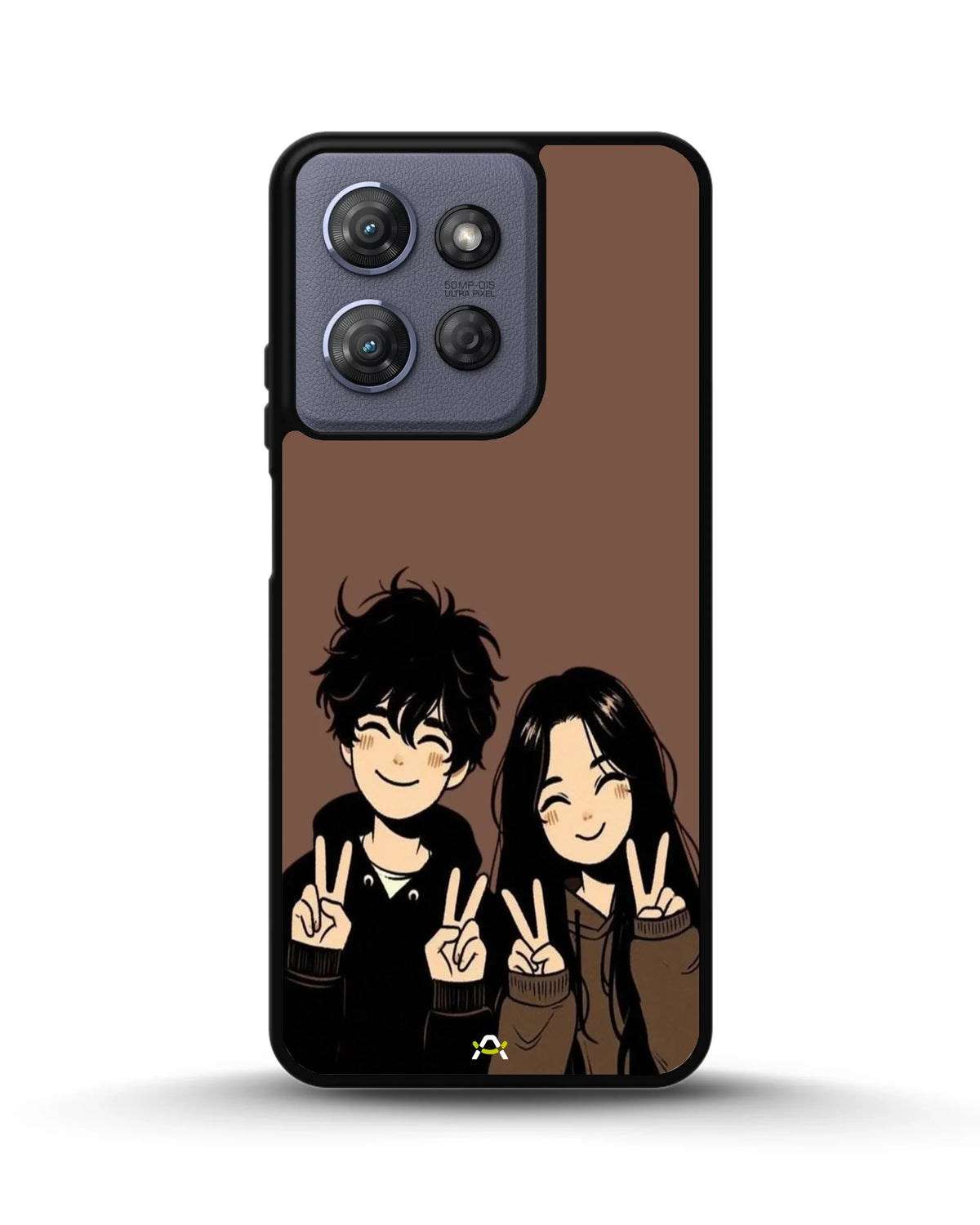Couple Peace Sign Phone Case - Warm Brown Art Print for iPhone, Samsung, Pixel, OnePlus & Vivo