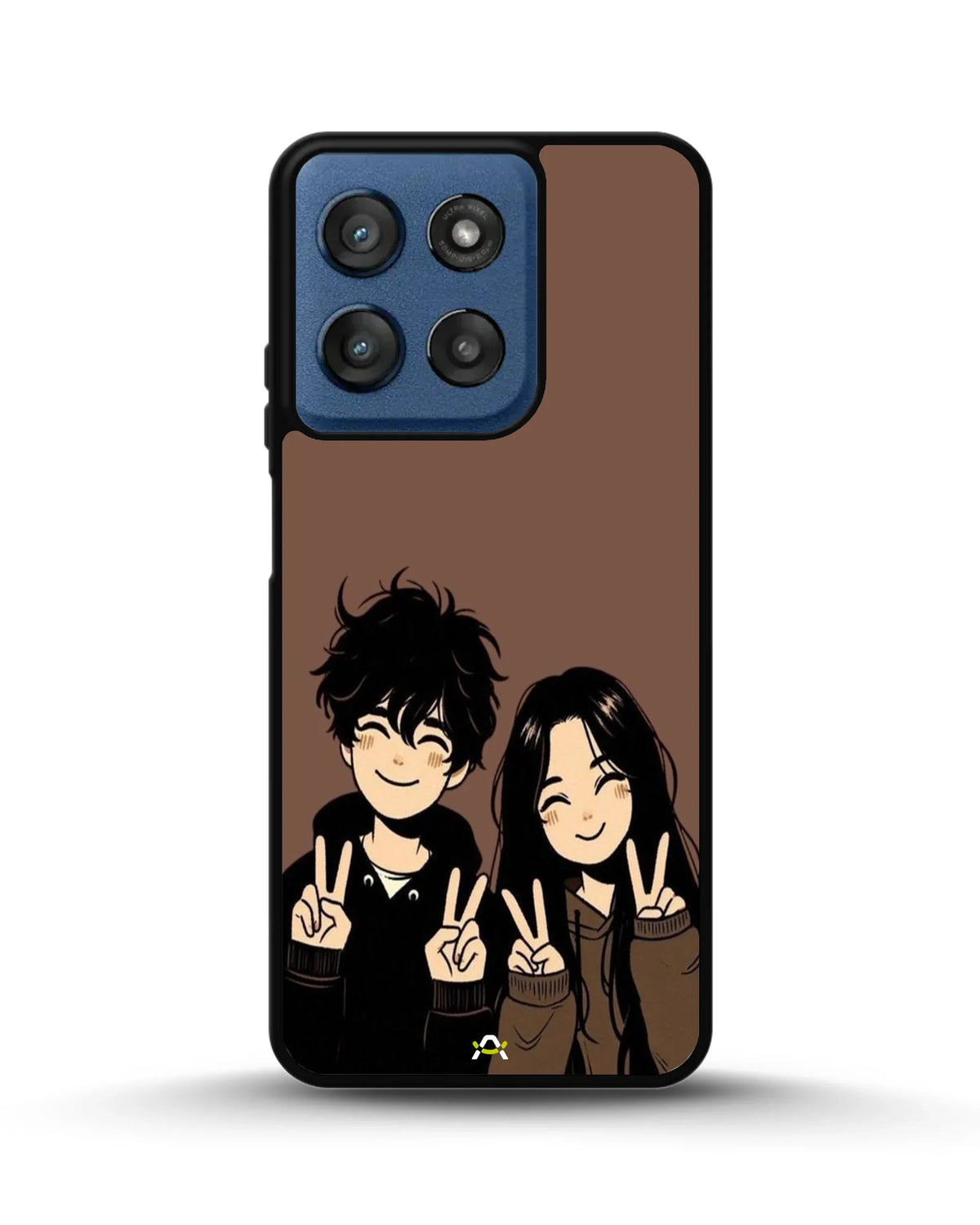 Couple Peace Sign Phone Case - Warm Brown Art Print for iPhone, Samsung, Pixel, OnePlus & Vivo