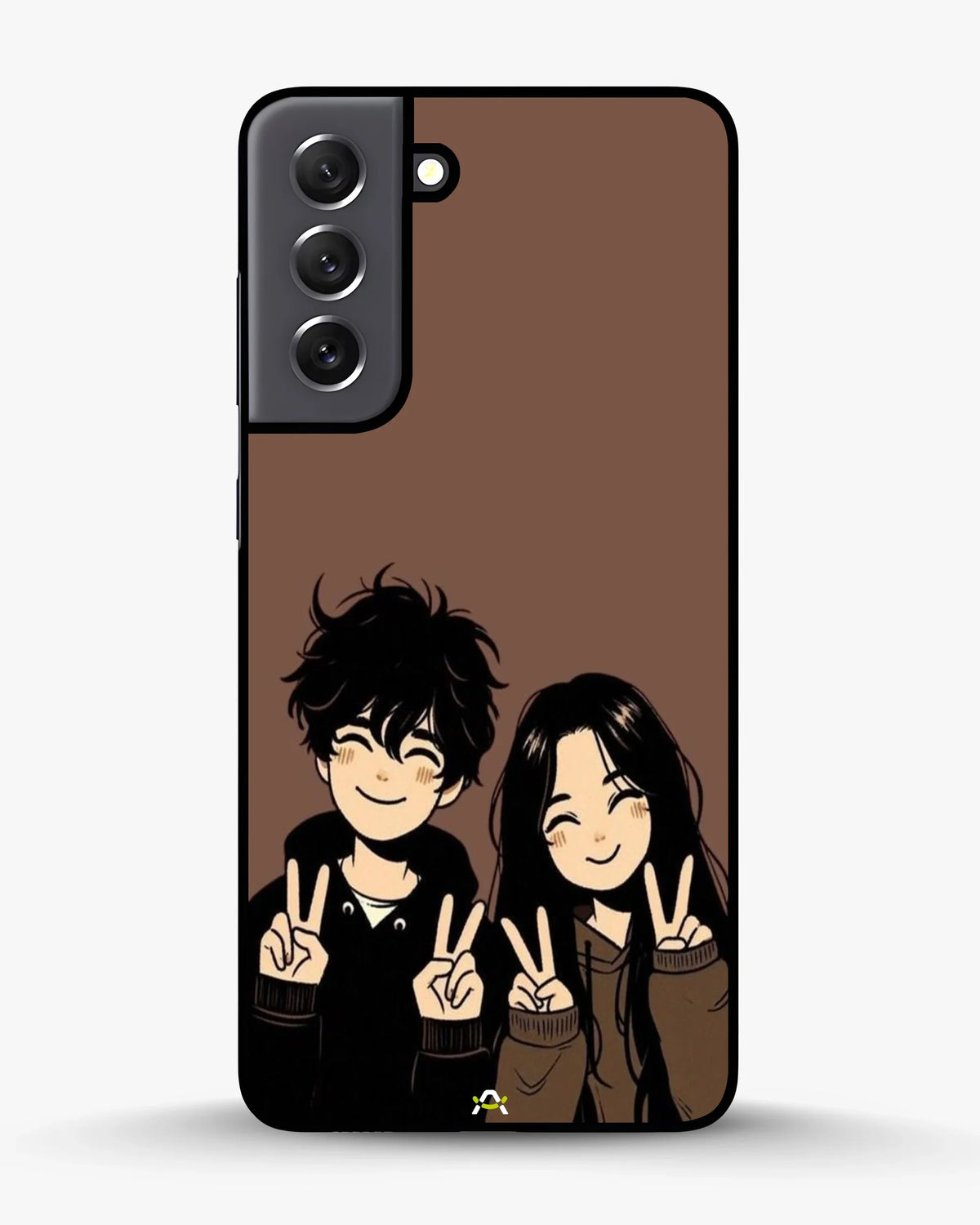 Couple Peace Sign Phone Case - Warm Brown Art Print for iPhone, Samsung, Pixel, OnePlus & Vivo