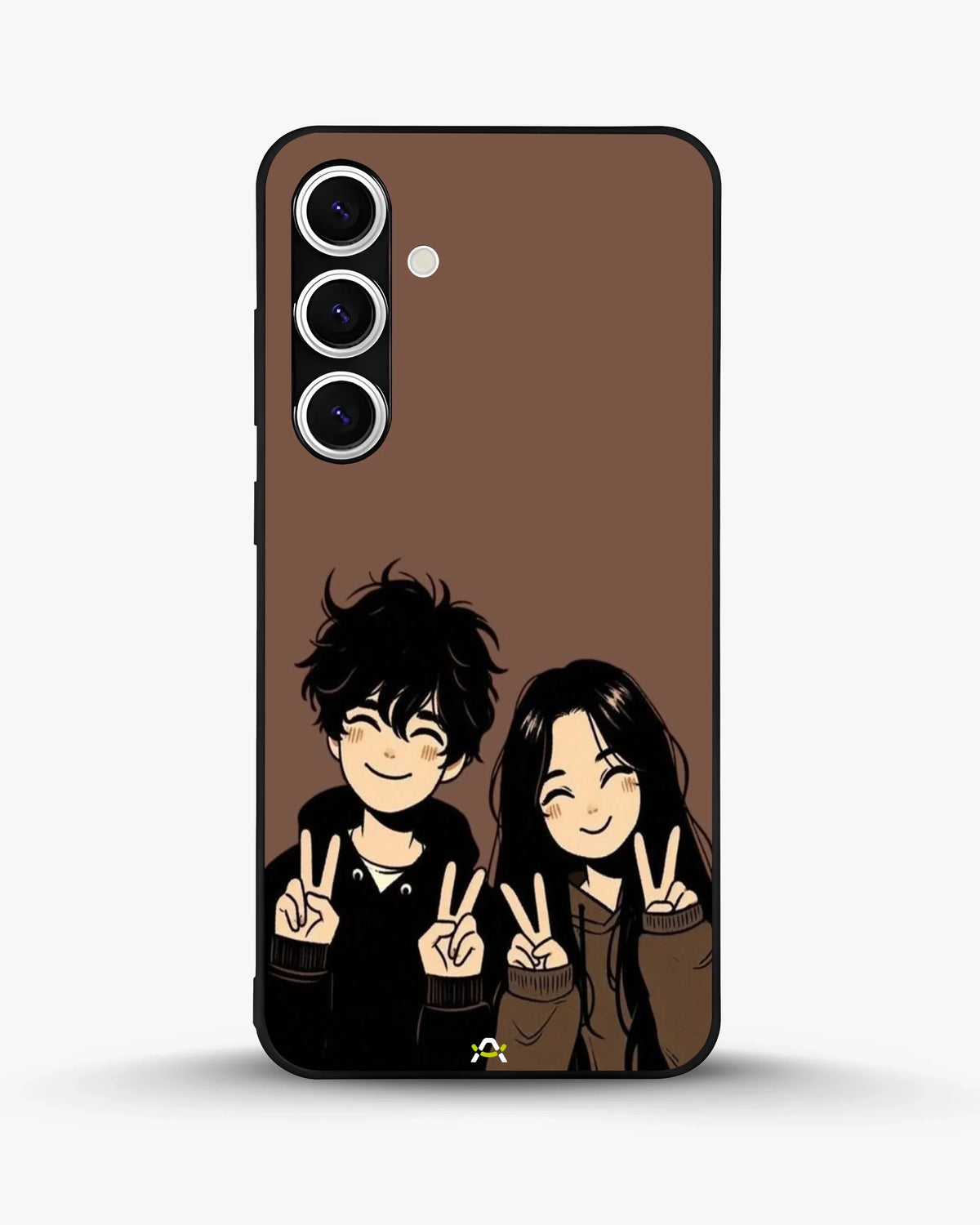 Couple Peace Sign Phone Case - Warm Brown Art Print for iPhone, Samsung, Pixel, OnePlus & Vivo