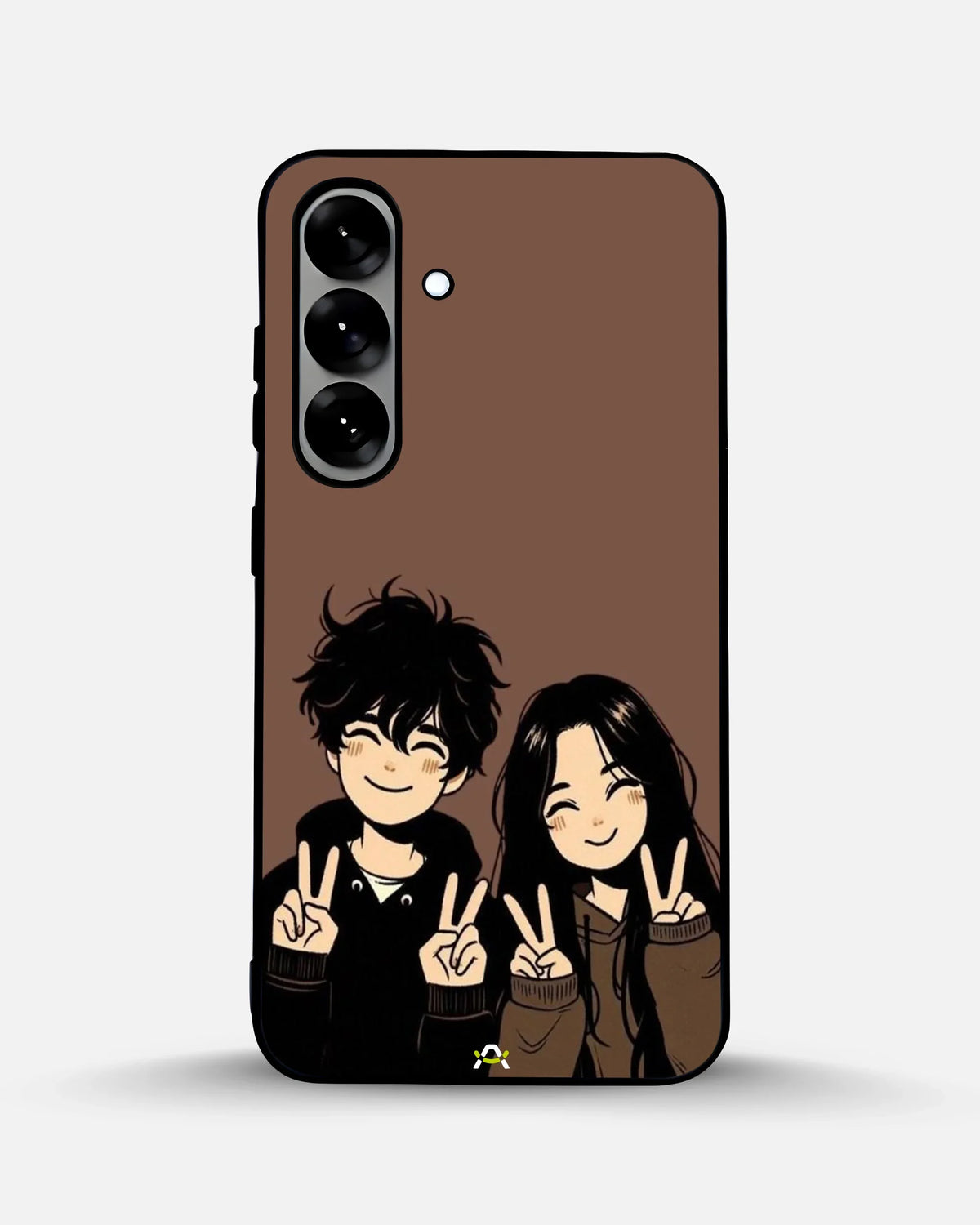 Couple Peace Sign Phone Case - Warm Brown Art Print for iPhone, Samsung, Pixel, OnePlus & Vivo