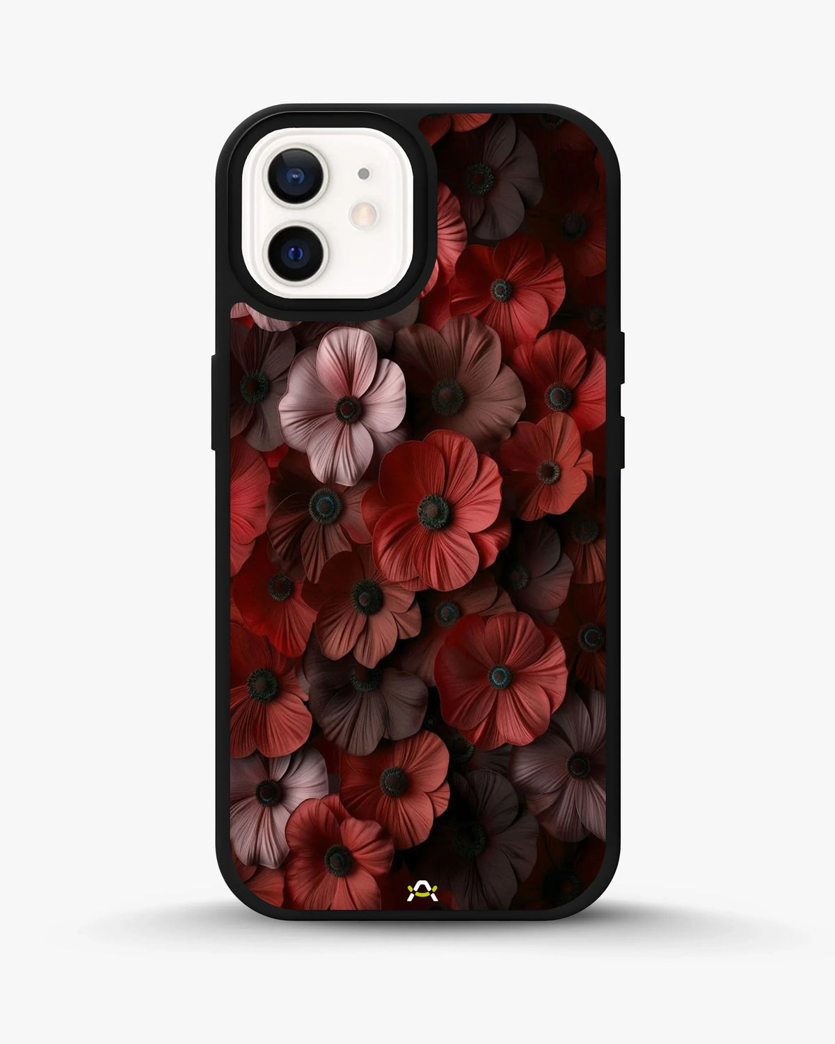 Crimson Floral Phone Case - Bold Botanical Print on Charcoal for iPhone, Samsung, Pixel, OnePlus & Vivo