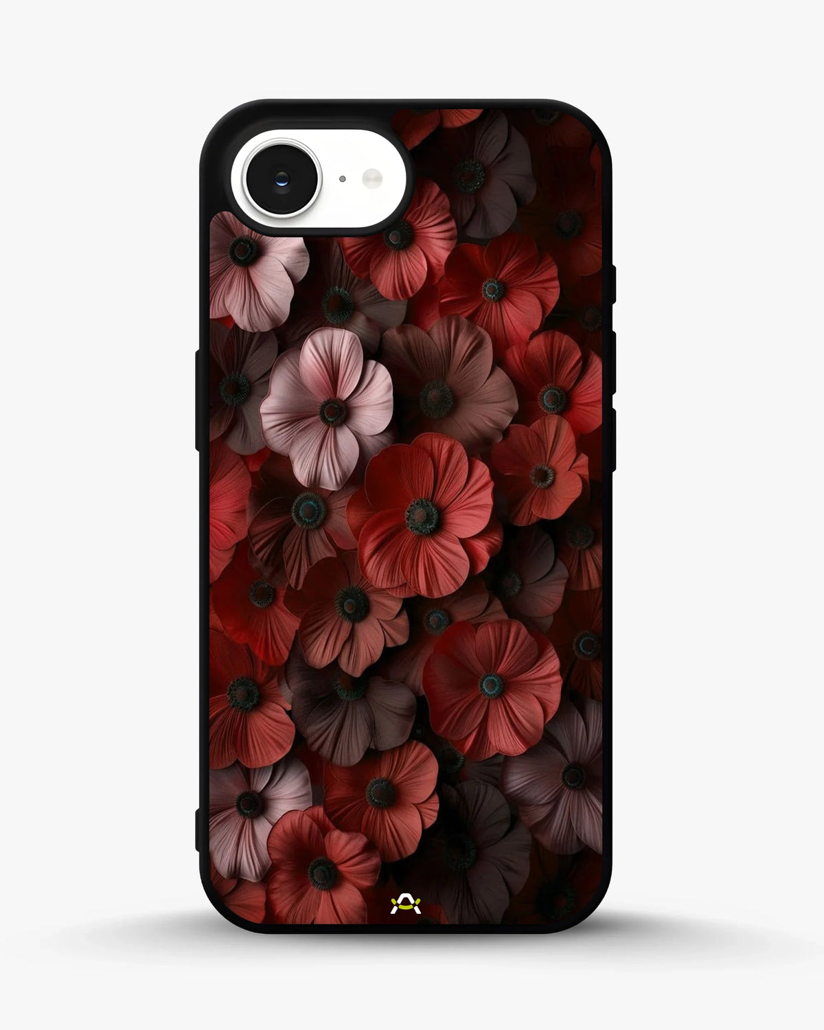 Crimson Floral Phone Case - Bold Botanical Print on Charcoal for iPhone, Samsung, Pixel, OnePlus & Vivo