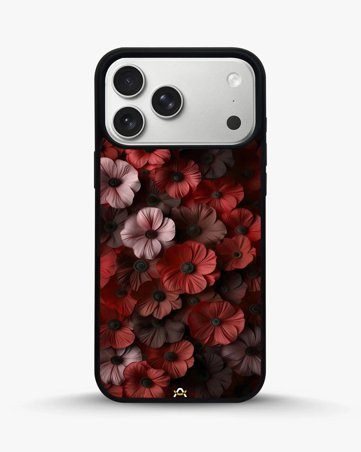 Crimson Floral Phone Case - Bold Botanical Print on Charcoal for iPhone, Samsung, Pixel, OnePlus & Vivo