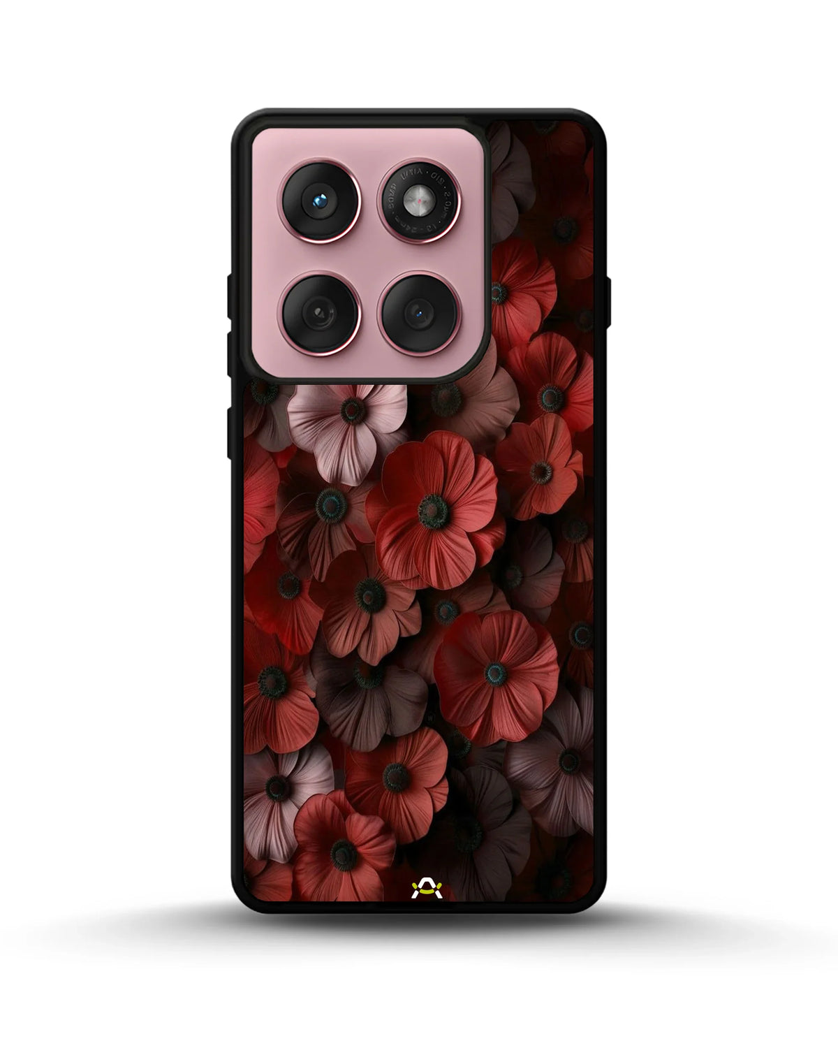 Crimson Floral Phone Case - Bold Botanical Print on Charcoal for iPhone, Samsung, Pixel, OnePlus & Vivo