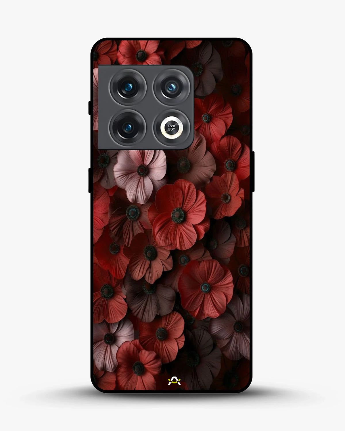 Crimson Floral Phone Case - Bold Botanical Print on Charcoal for iPhone, Samsung, Pixel, OnePlus & Vivo