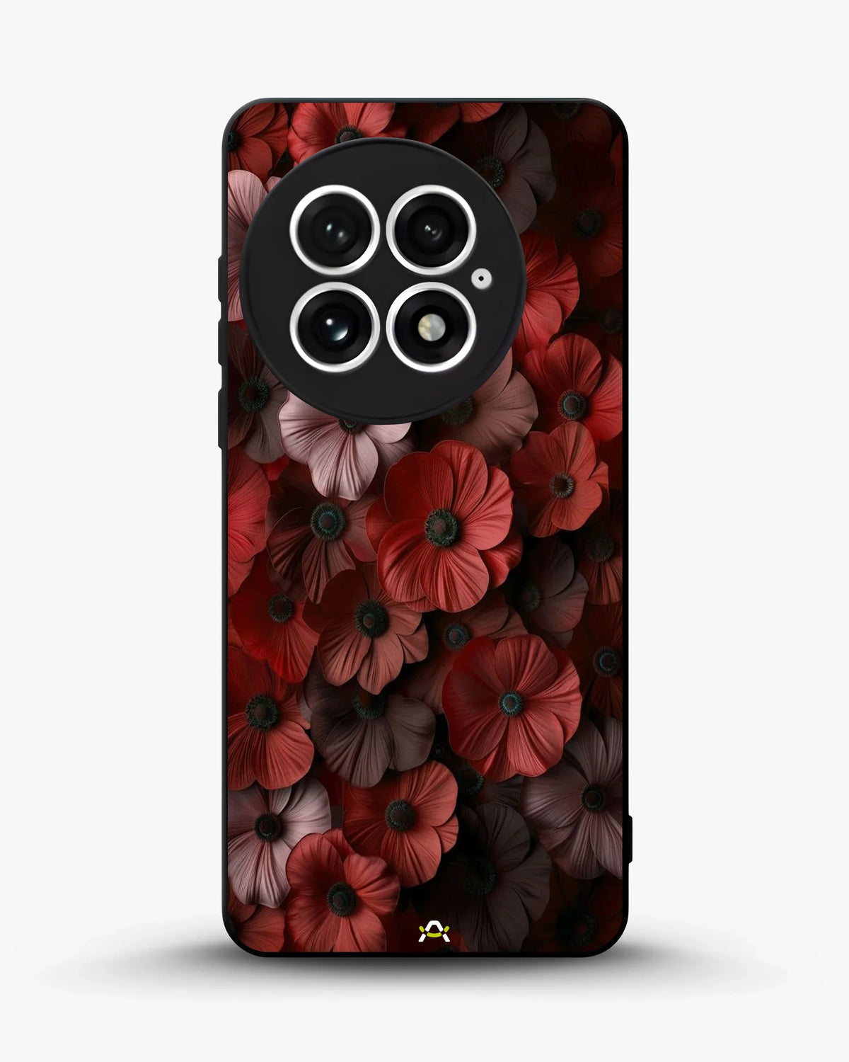 Crimson Floral Phone Case - Bold Botanical Print on Charcoal for iPhone, Samsung, Pixel, OnePlus & Vivo