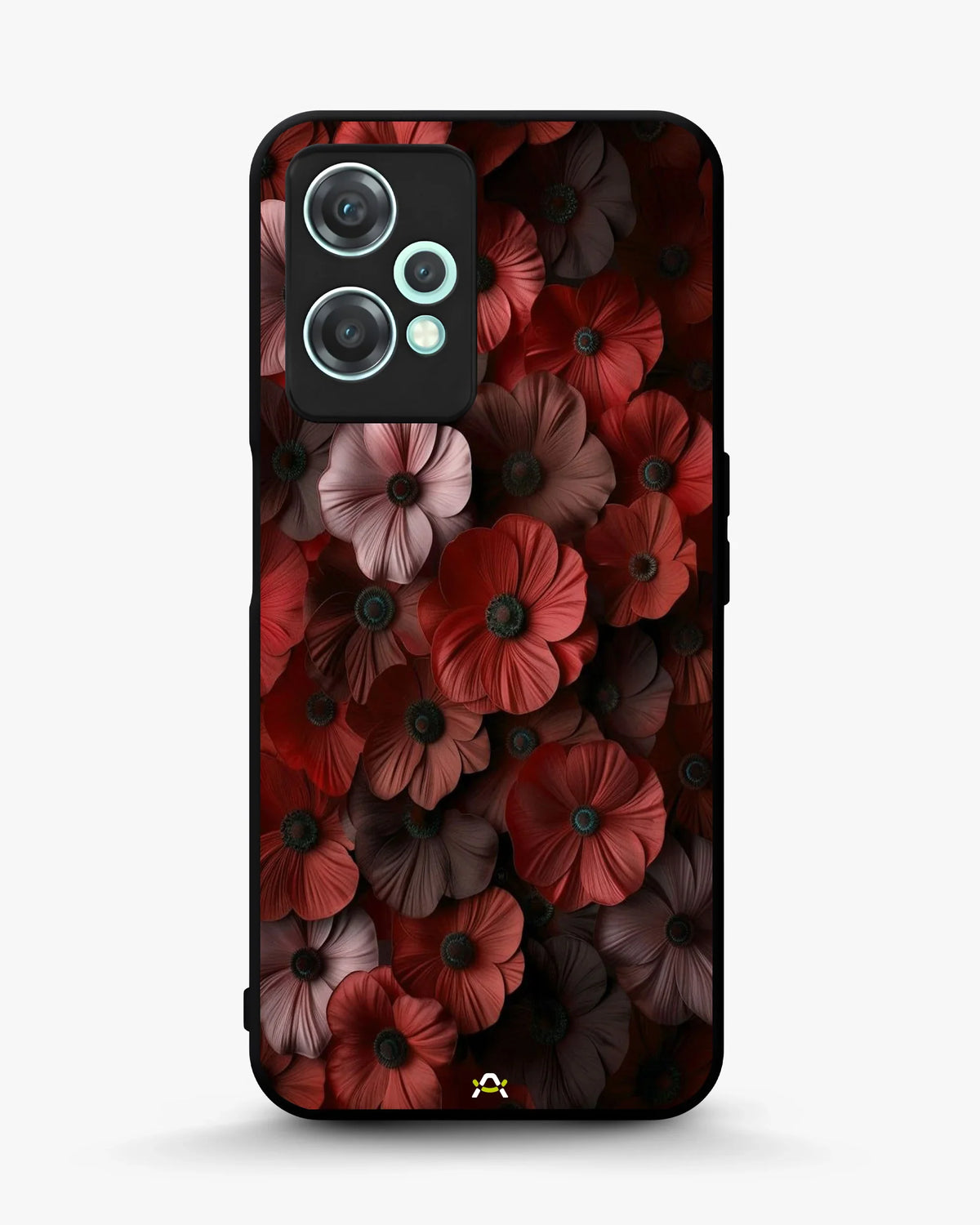 Crimson Floral Phone Case - Bold Botanical Print on Charcoal for iPhone, Samsung, Pixel, OnePlus & Vivo