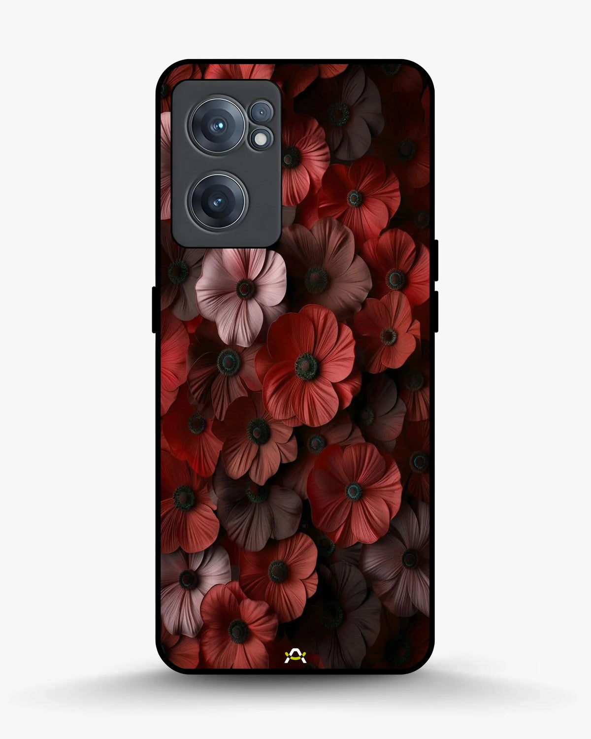 Crimson Floral Phone Case - Bold Botanical Print on Charcoal for iPhone, Samsung, Pixel, OnePlus & Vivo